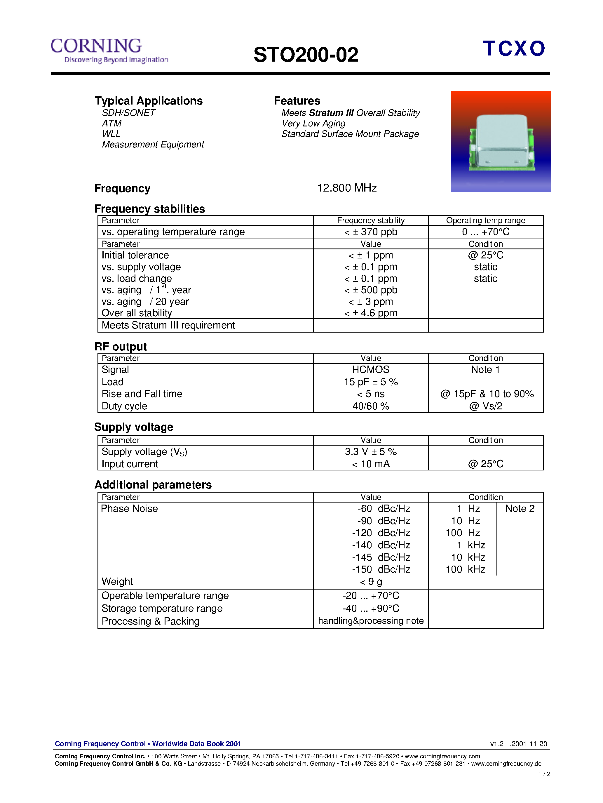 Даташит на микросхему STO200-02 страница 1 Даташит STO200-02 - Stansard Surface Mount Package страница 1