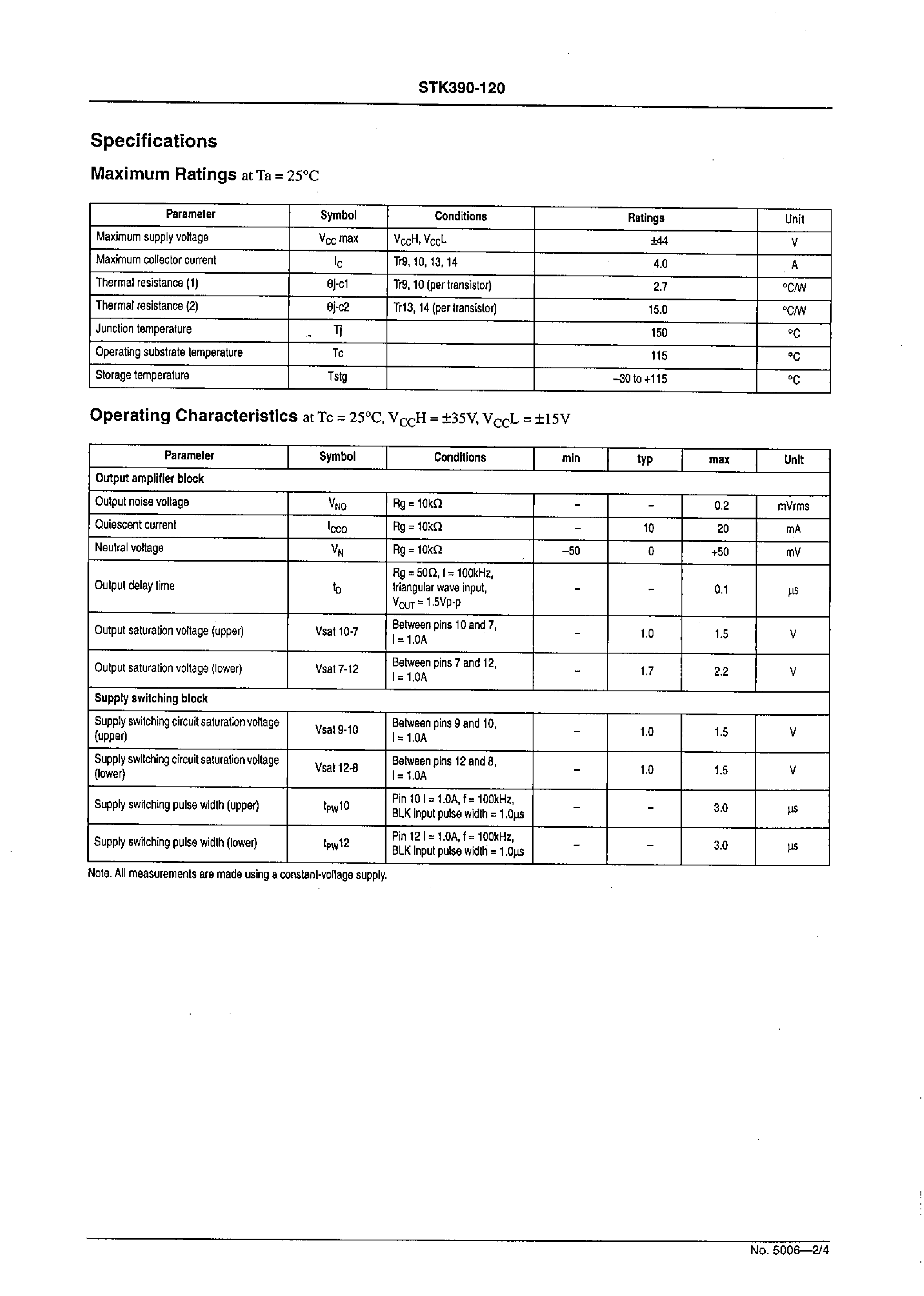 Даташит на микросхему STK390-120 страница 2 Даташит STK390-120 - 1-Channel + Supply Switching Convergence Correction Circuit(Ic max=4A) страница 2