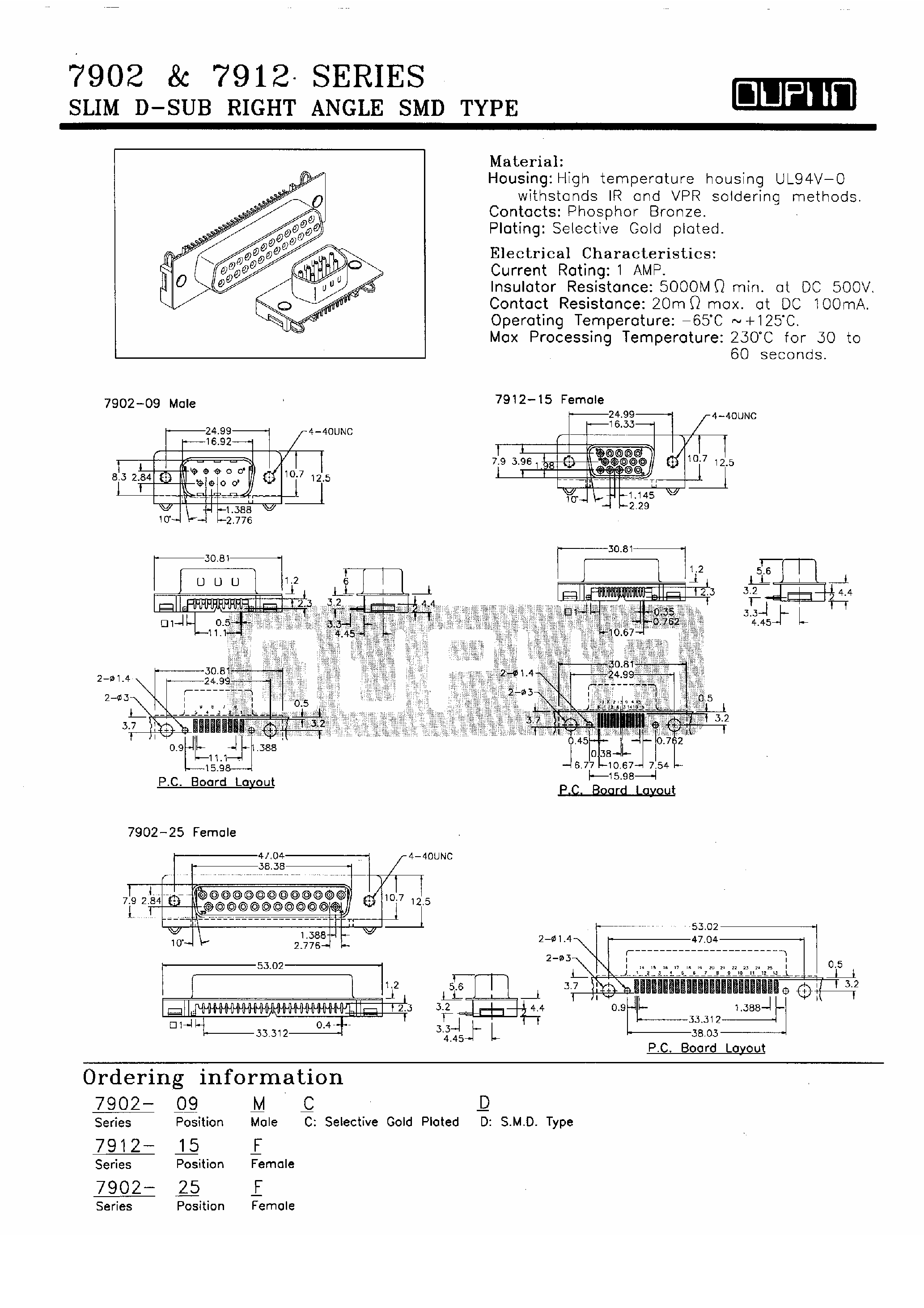 Даташит 7912-xxx - Slim D-Sub Right Angle SMD Type страница 1