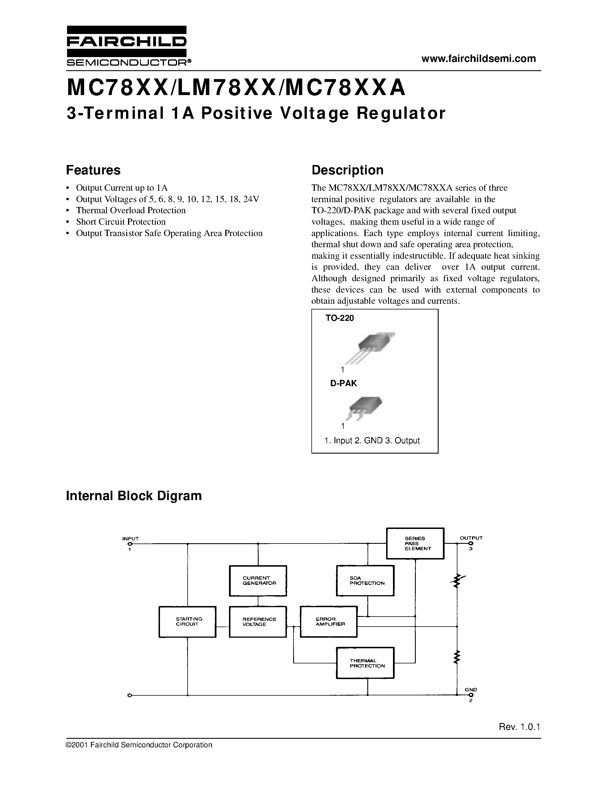 Даташит на микросхему MC7815ACT страница 1 Даташит MC7815ACT - 3-Terminal 1A Positive Voltage Regulator страница 1