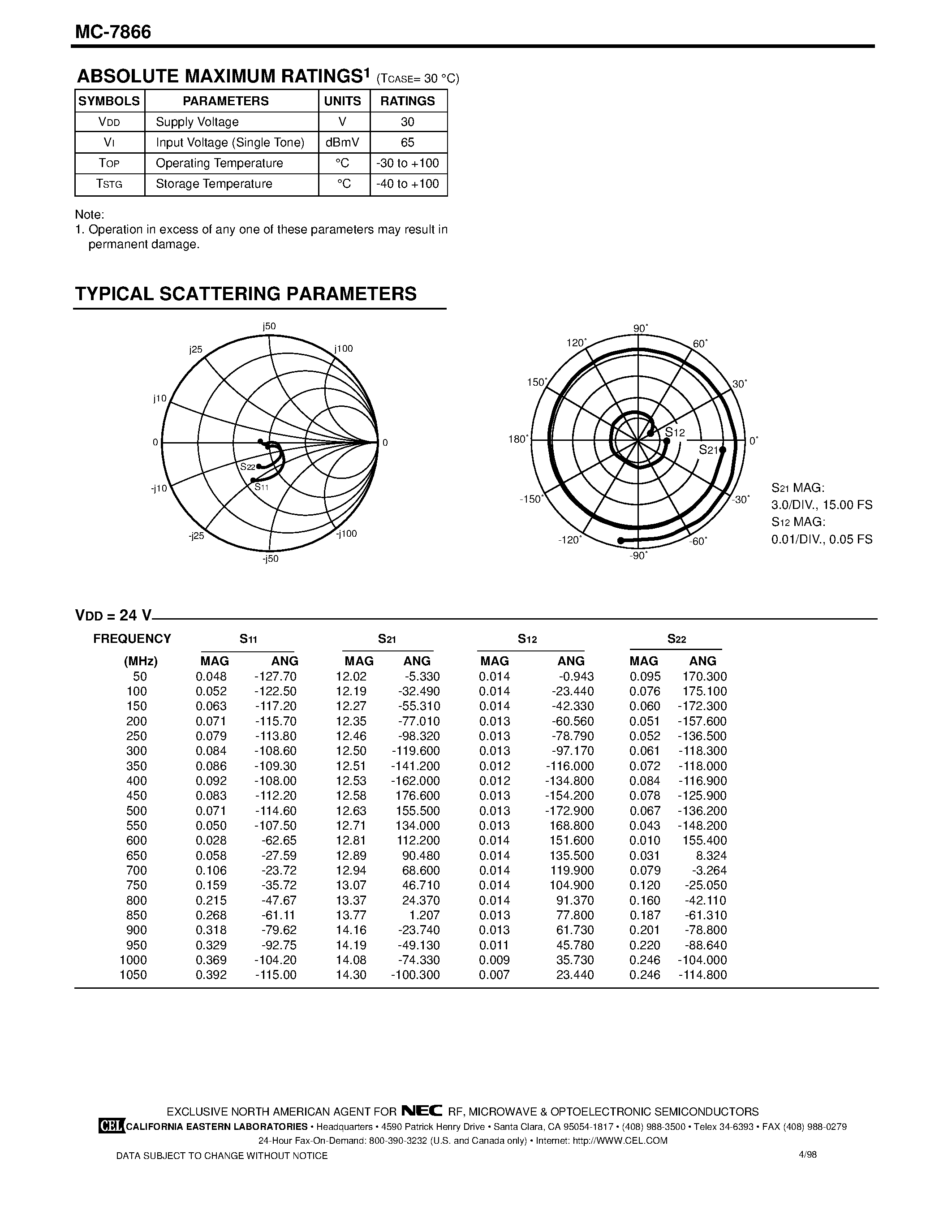 Даташит на микросхему MC7866 страница 2 Даташит MC7866 - CATV 22 dB POWER DOUBLER AMPLIFIER страница 2