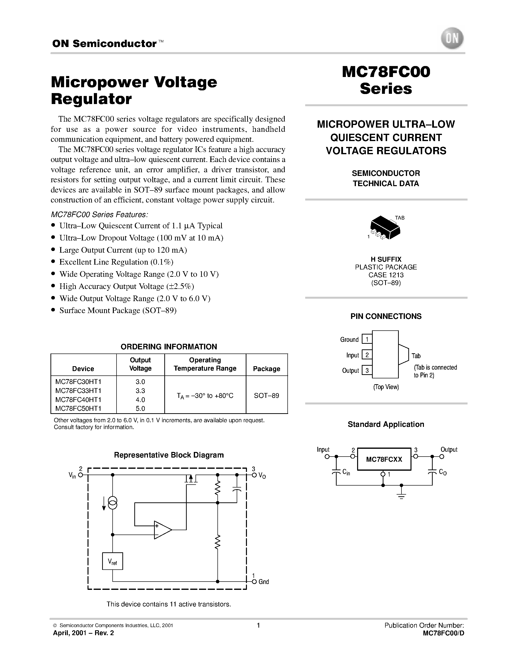 Даташит MC78FC33HT1 - MICROPOWER ULTRA.LOW QUIESCENT CURRENT VOLTAGE REGULATORS страница 1