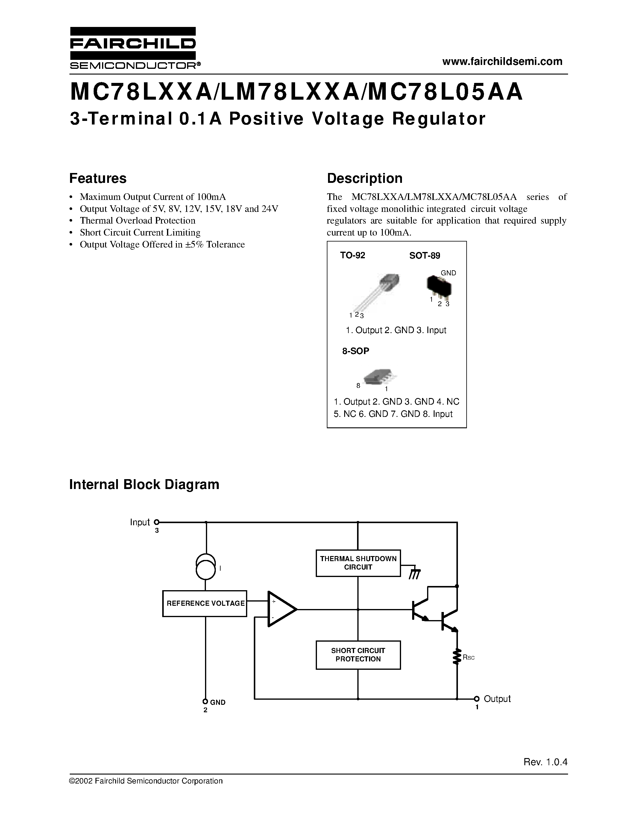 Даташит MC78L09 - 3-TERMINAL 0.1A POSITIVE VOLTAGE REGULATORS страница 1