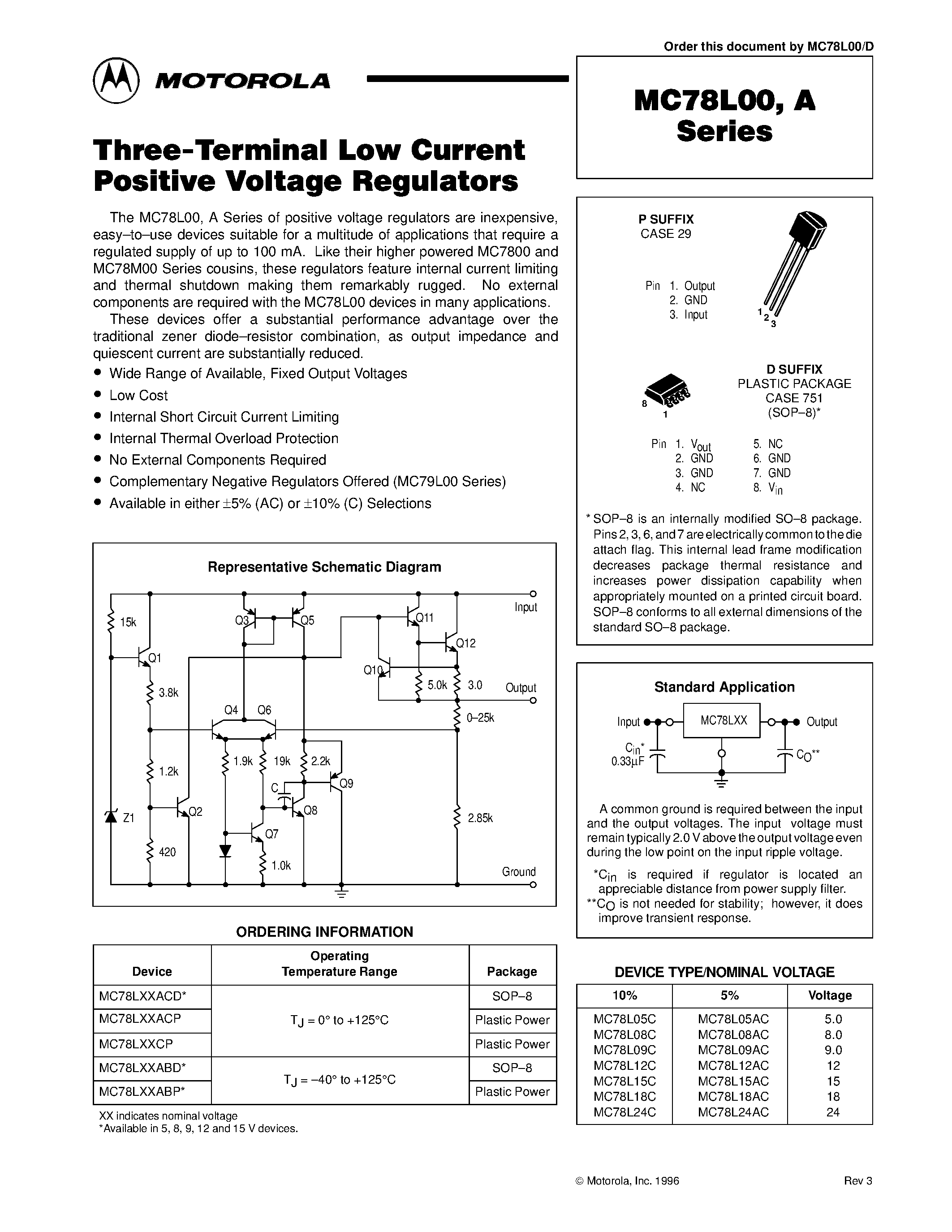 Даташит MC78L24ABP - Three-Terminal Low Current Positive Voltage Regulators страница 1