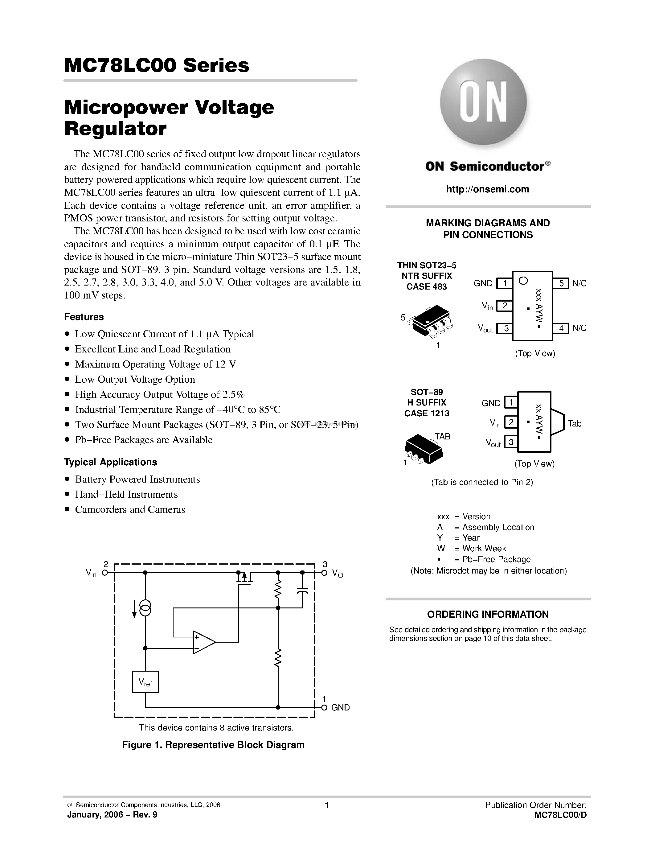 Даташит MC78LC40HT1 - MICROPOWER ULTRA-LOW QUIESCENT CURRENT VOLTAGE REGULATORS страница 1
