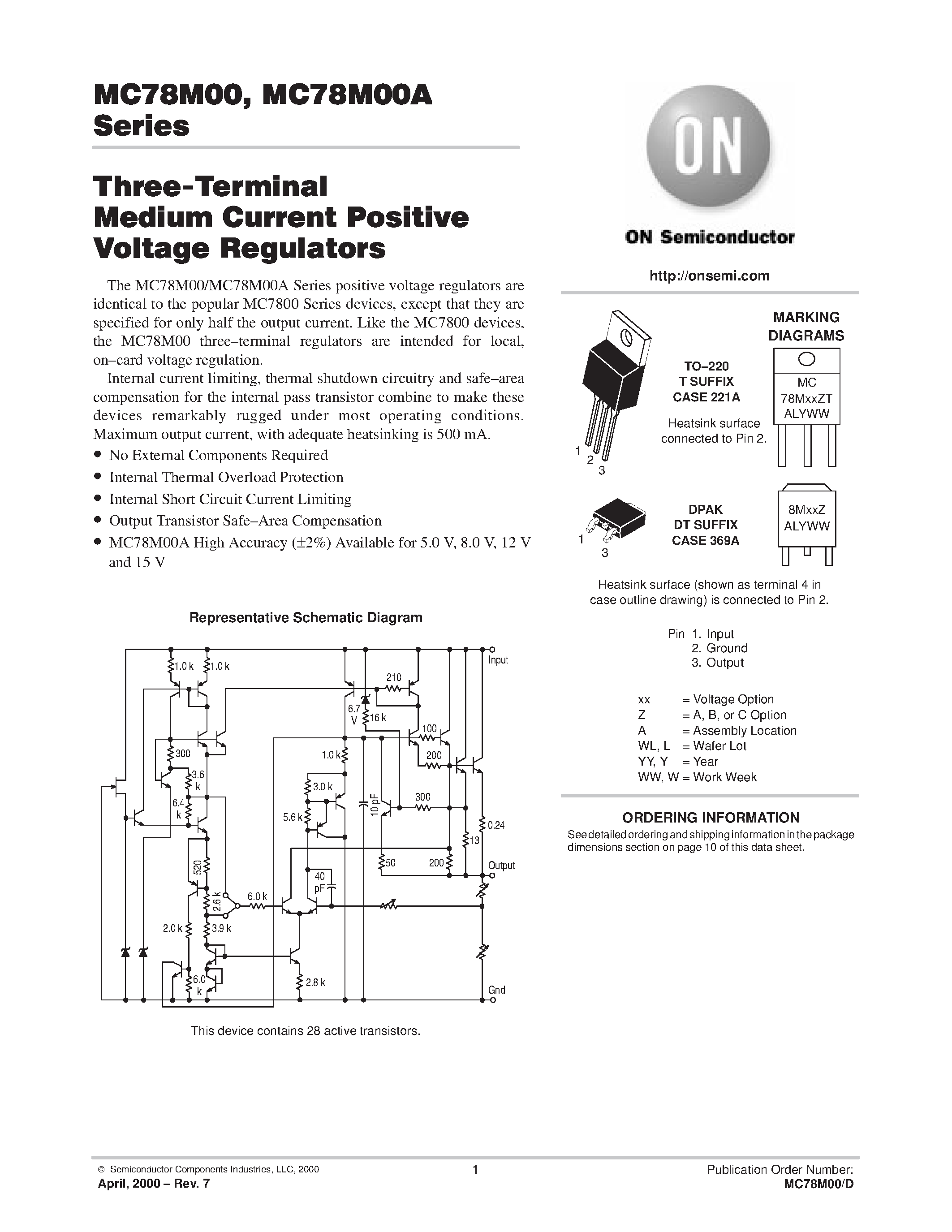 Даташит MC78M24BT - Three-Terminal MEDIUM Current Positive Voltage Regulators страница 1