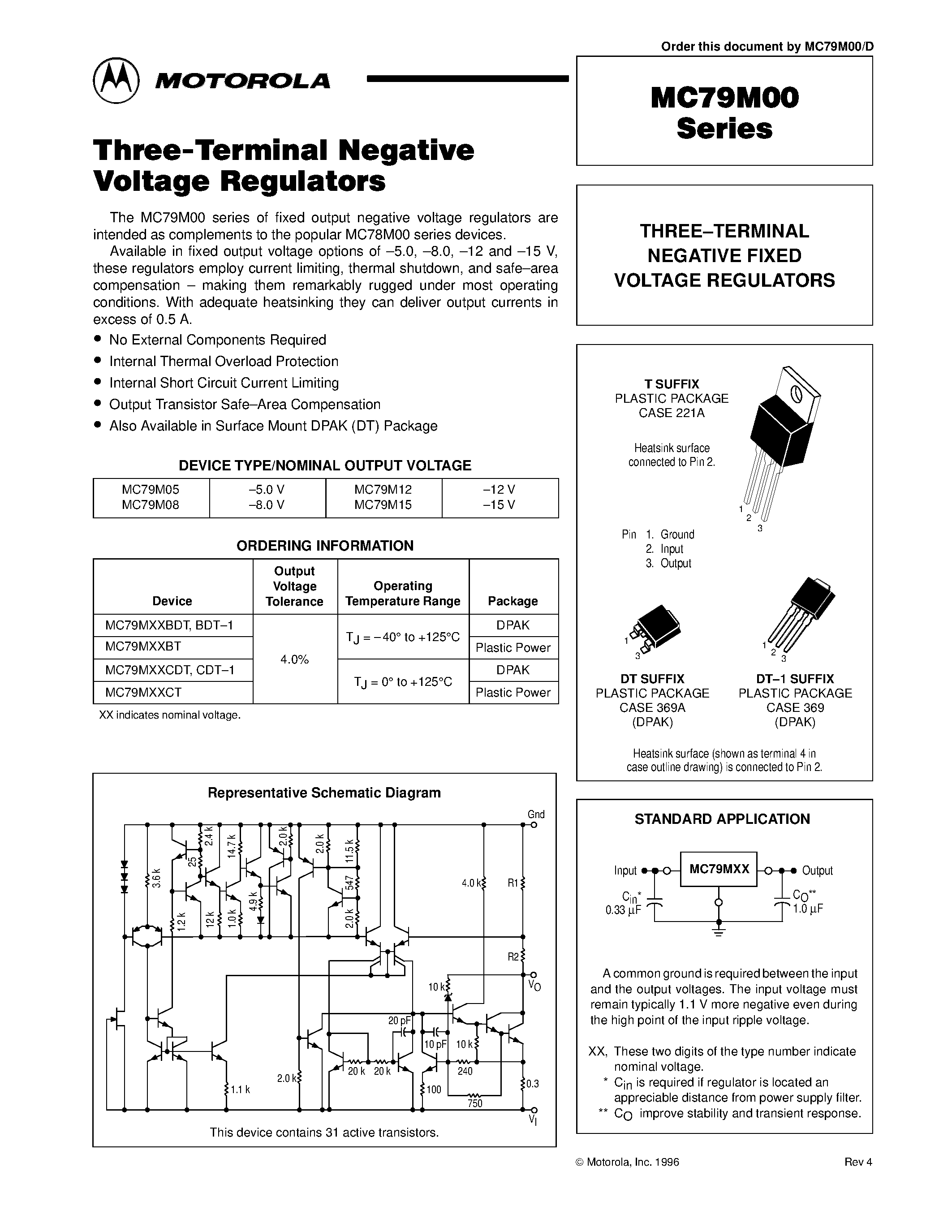 Даташит на микросхему MC79M12CDT страница 1 Даташит MC79M12CDT - THREE-TERMINAL NEGATIVE FIXED VOLTAGE REGULATORS страница 1