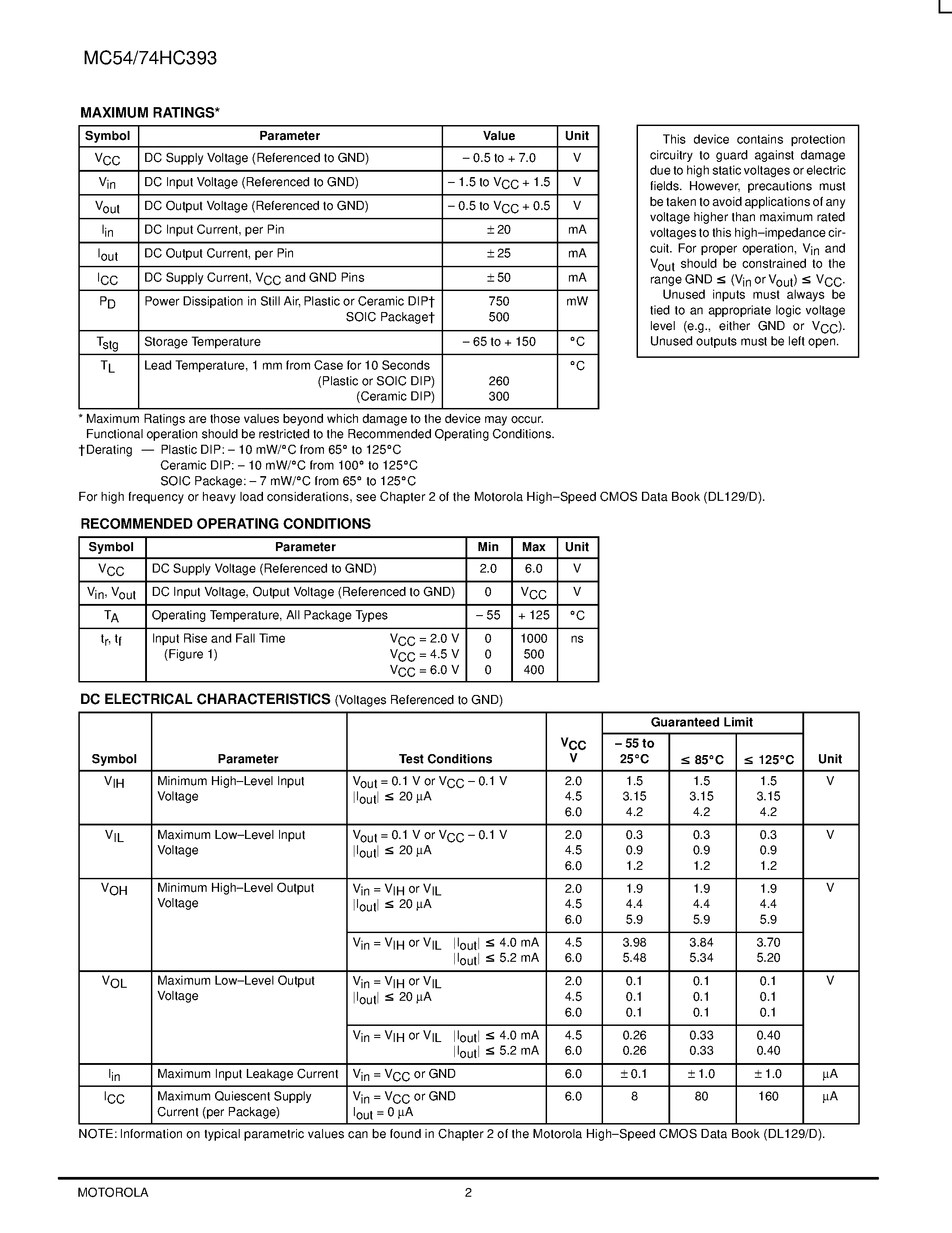 Datasheet MC84-74HC393 - Dual 4-Stage Binary Ripple Counter page 2