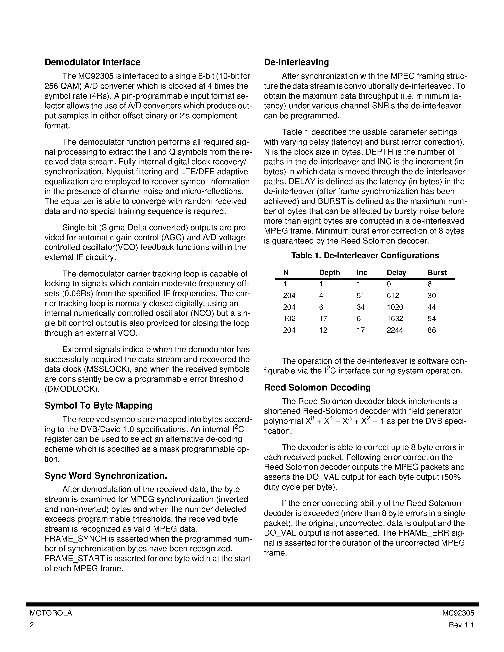 Даташит на микросхему MC92305 страница 2 Даташит MC92305 - 16/32/64/128/256 QAM RECEIVER AND REED-SOLOMON DECODER страница 2