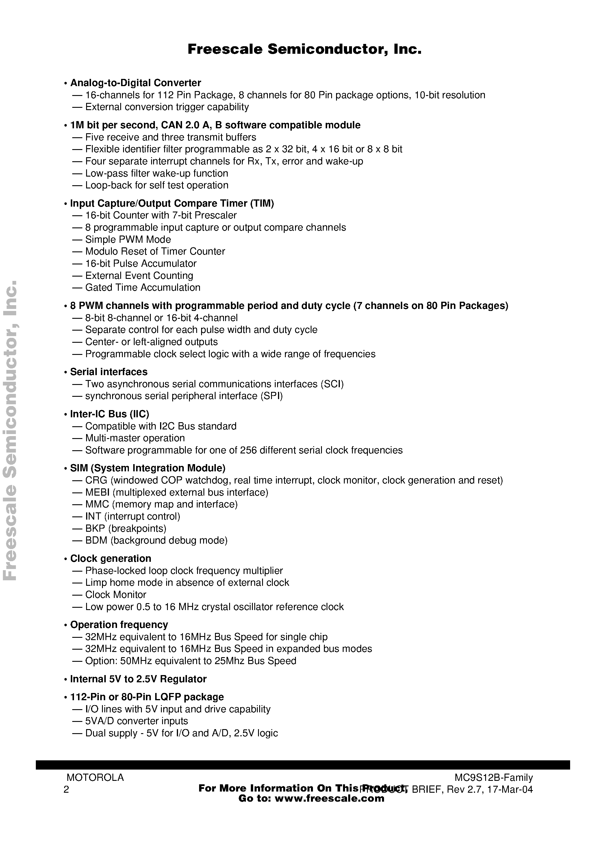 Даташит MC9S12B - 16-Bit Microcontroller страница 2