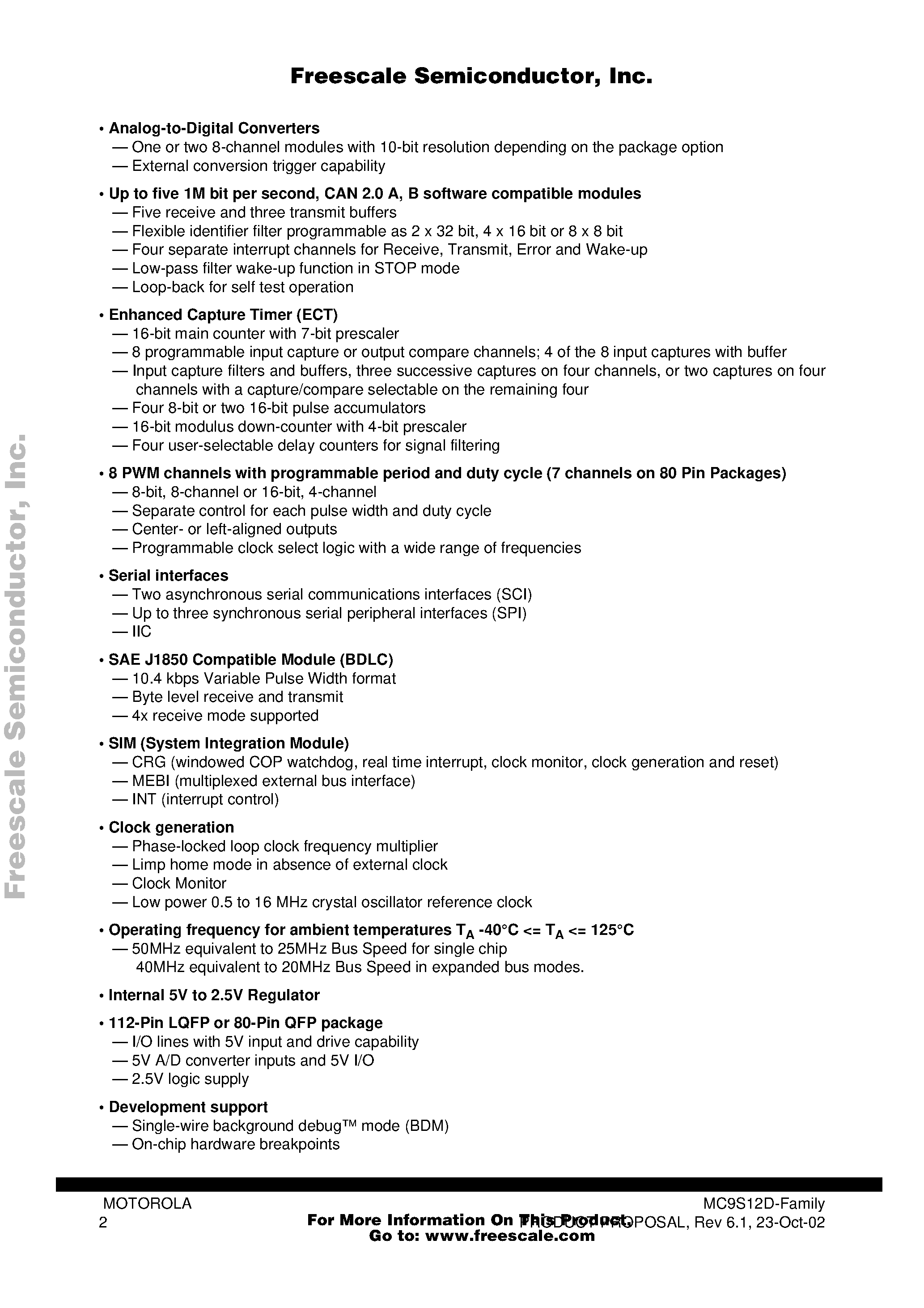 Даташит на микросхему MC9S12D страница 2 Даташит MC9S12D - 16-Bit Microcontroller страница 2