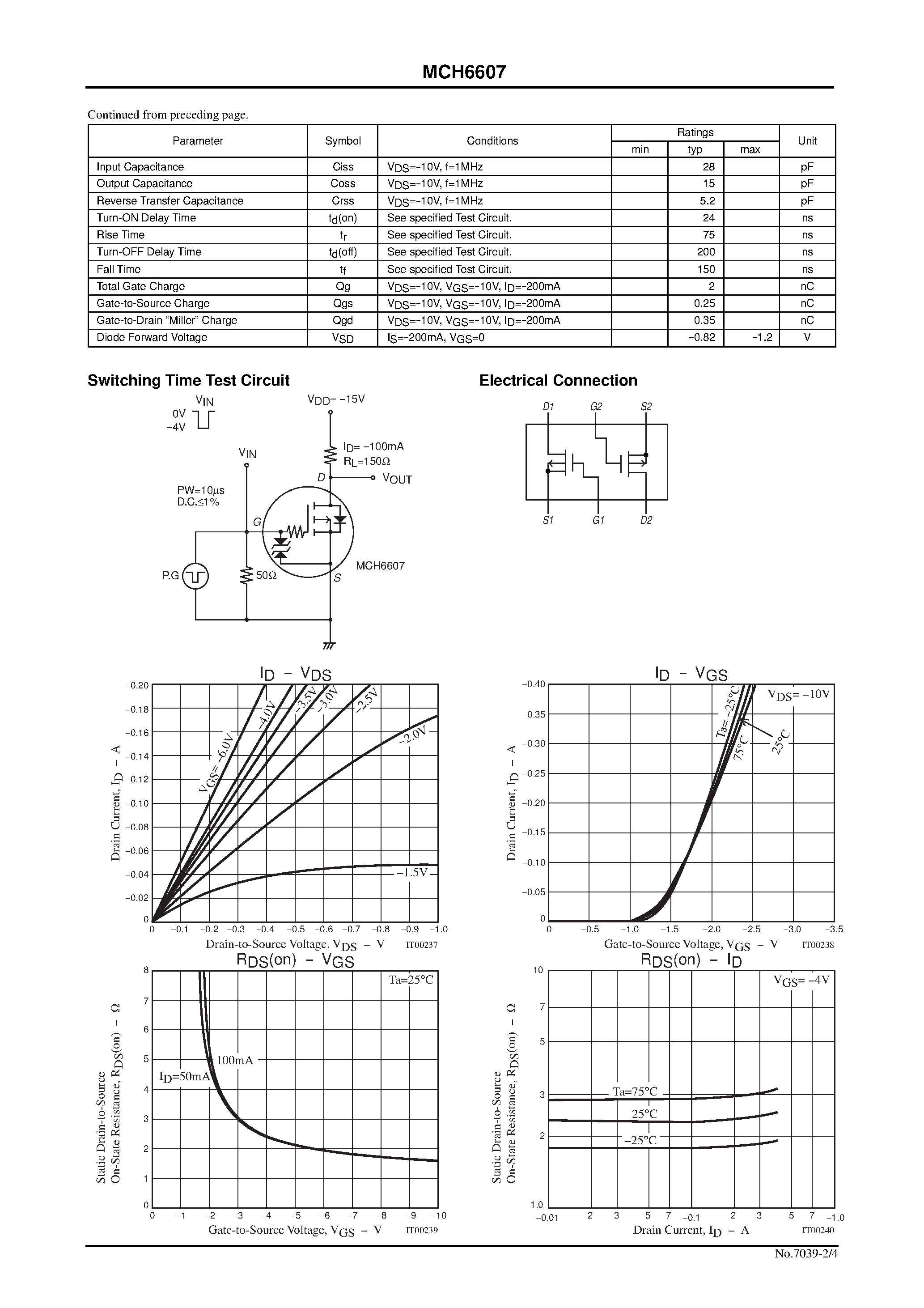 Datasheet MCH6607 page 2 Datasheet MCH6607 - Ultrahigh-Speed Switching Applications page 2