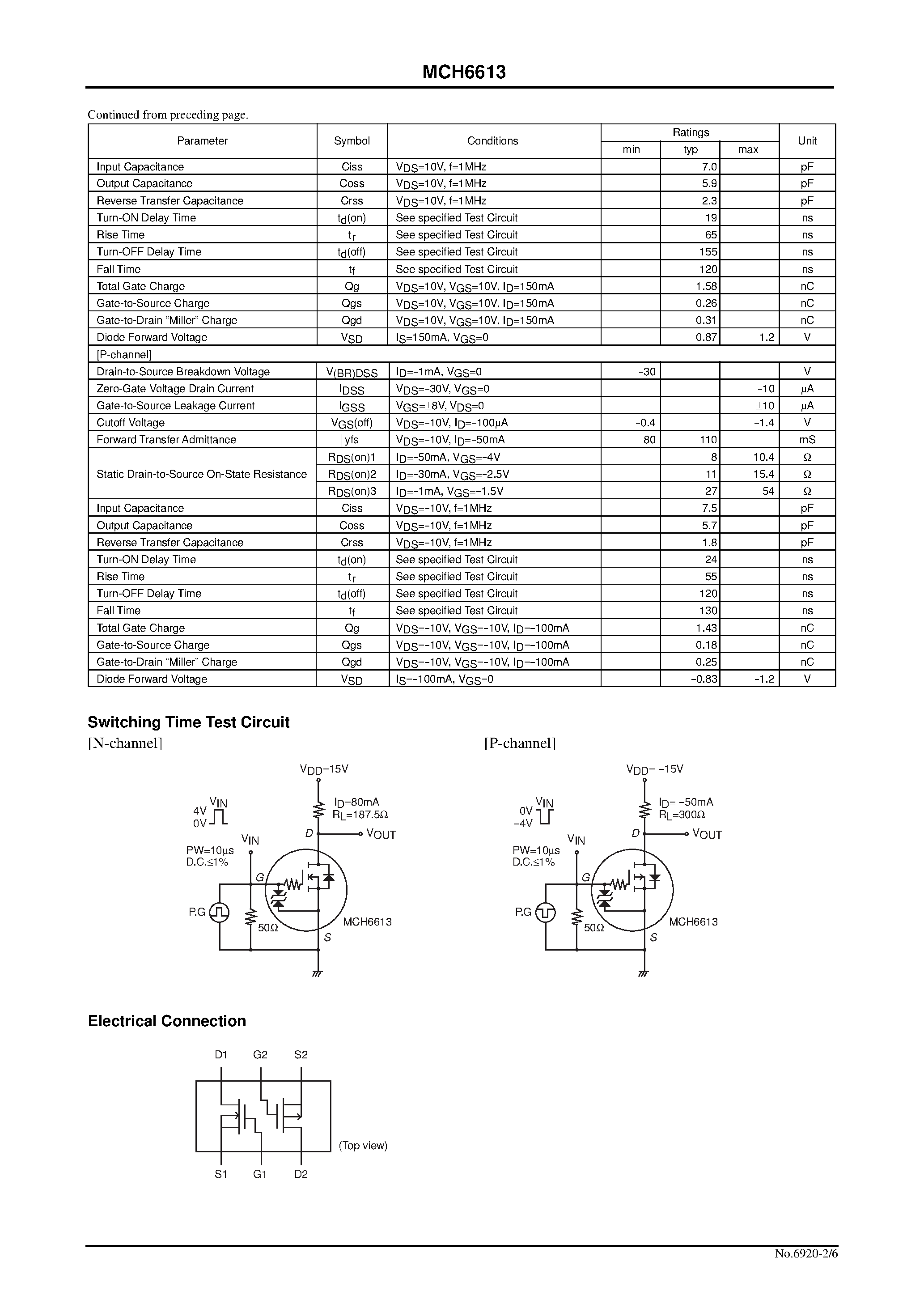 Datasheet MCH6613 page 2 Datasheet MCH6613 - Ultrahigh-Speed Switching Applications page 2