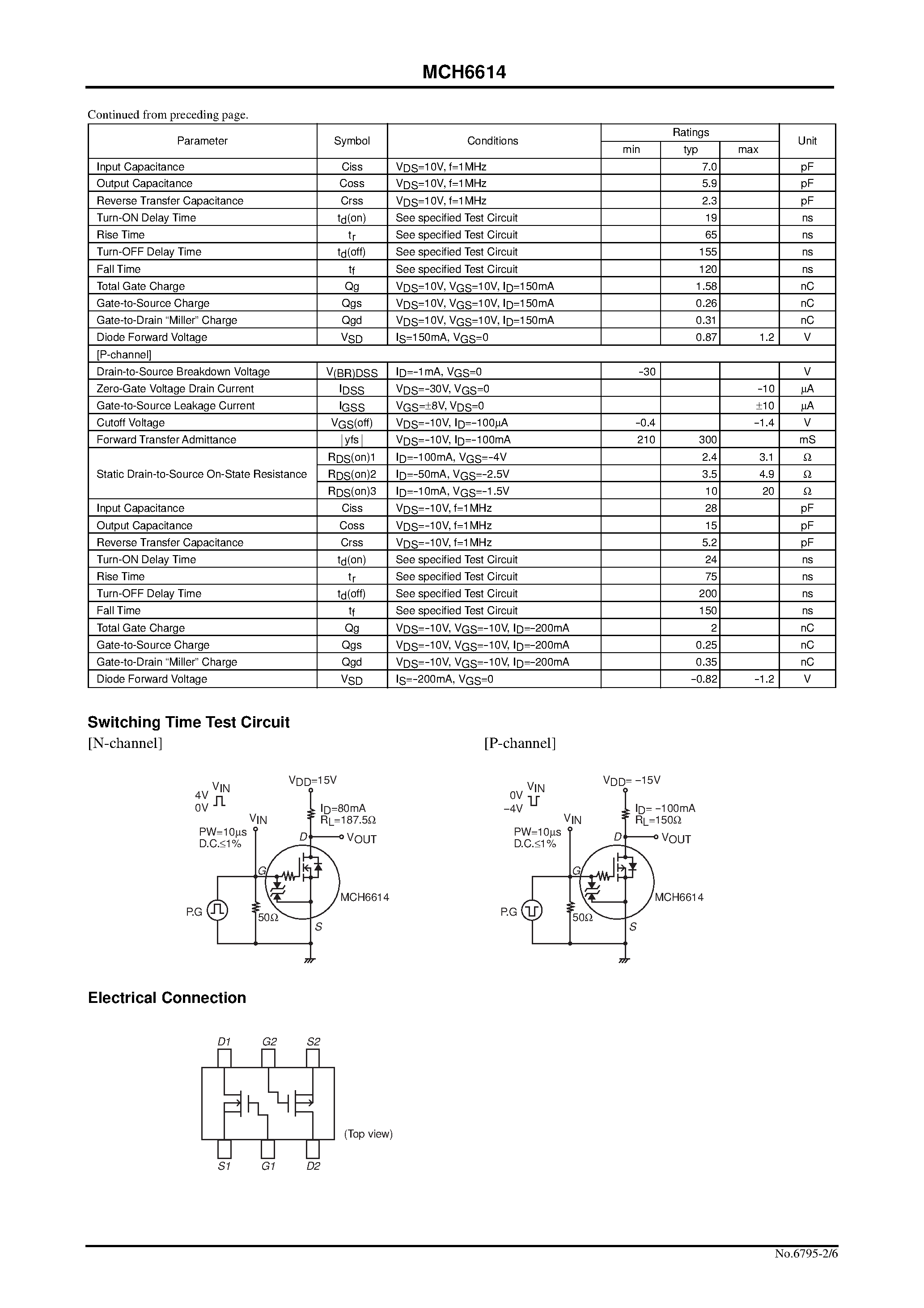 Datasheet MCH6614 page 2 Datasheet MCH6614 - Ultrahigh-Speed Switching Applications page 2