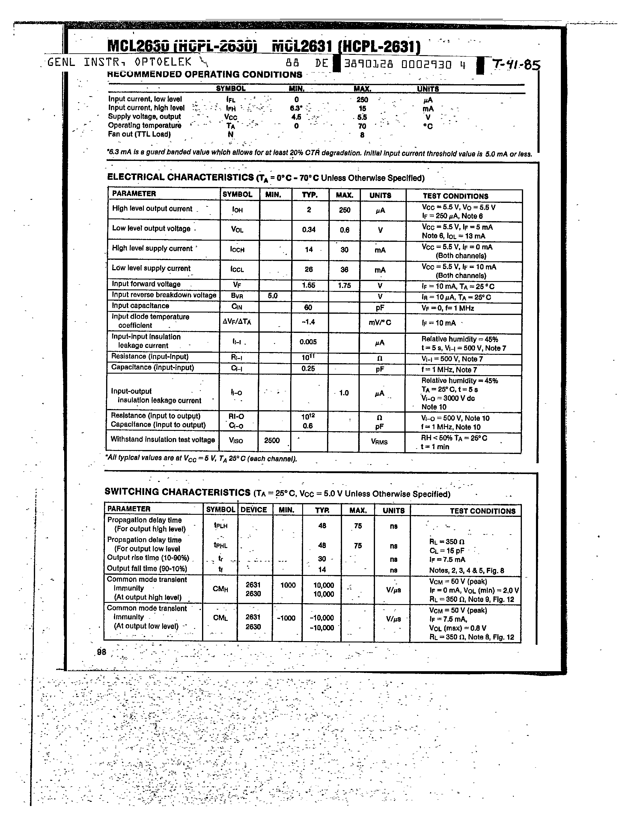 Datasheet MCL2630 - DUAL 10MBIT/S LOGIC GATE page 2