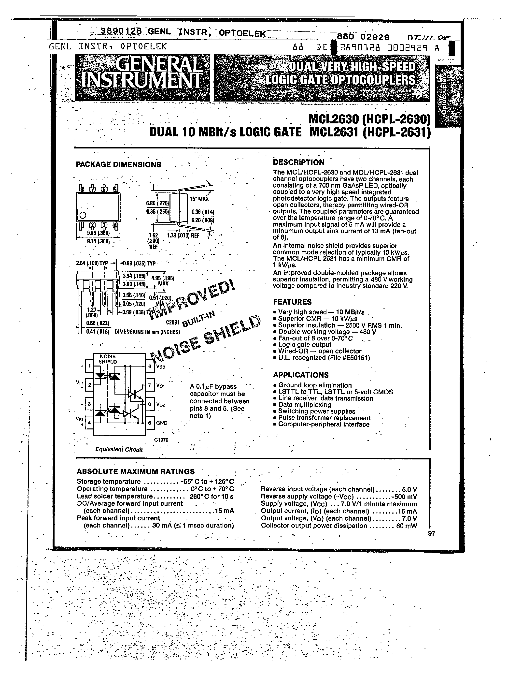 Datasheet MCL2631 - DUAL 10MBIT/S LOGIC GATE page 1