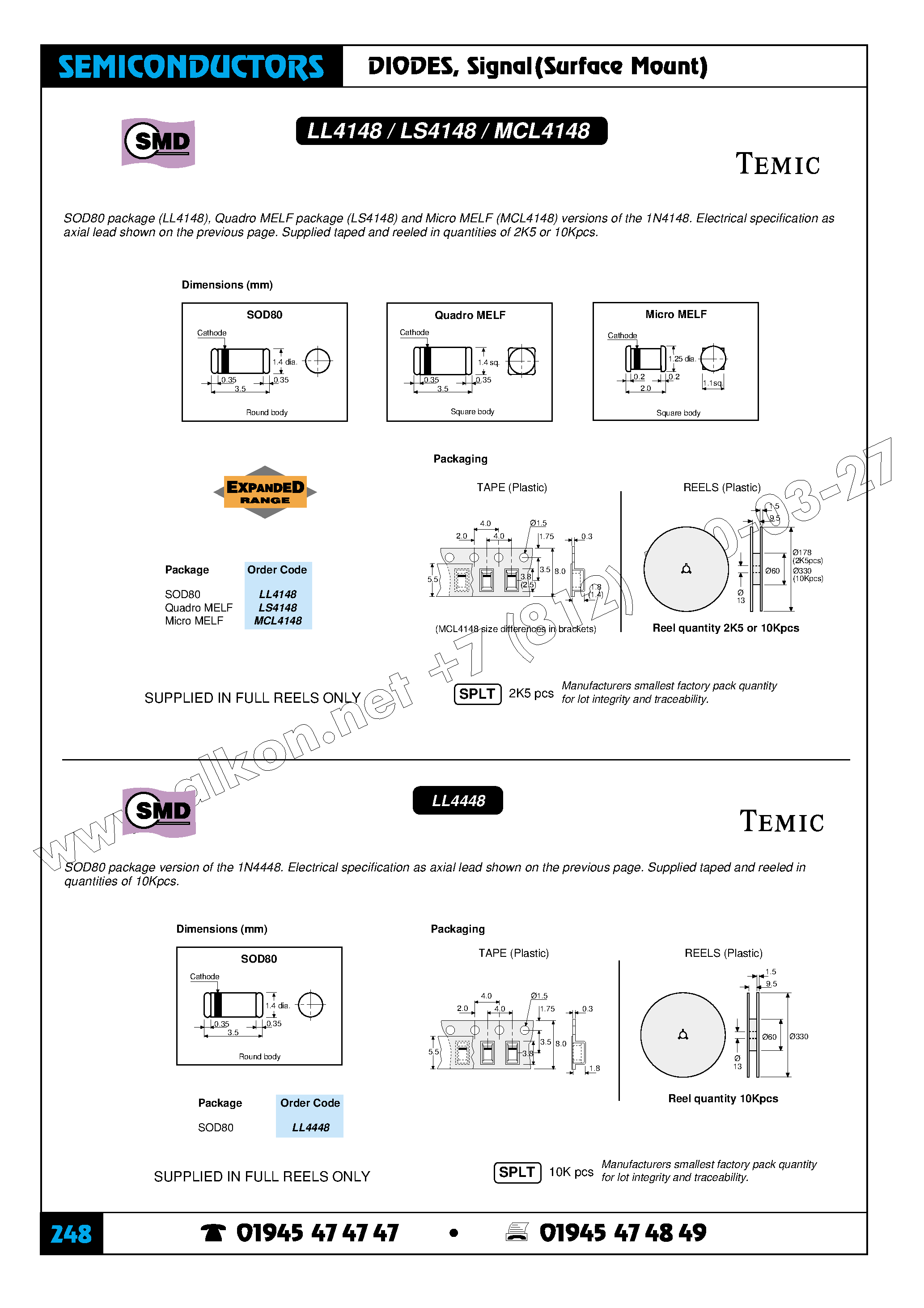 Даташит на микросхему MCL4148 страница 1 Даташит MCL4148 - DIODES / Signal(Surface Mount) страница 1