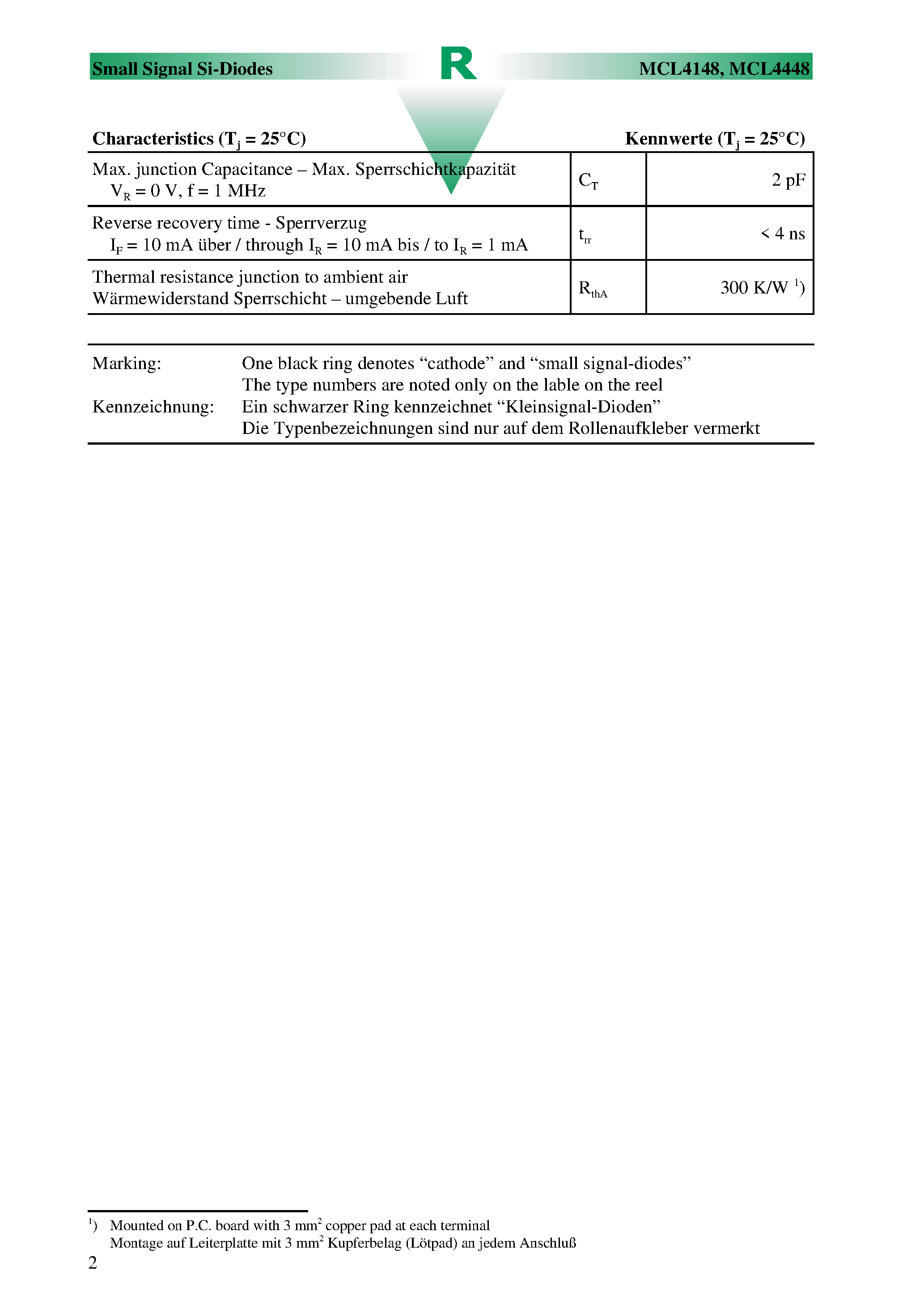 Даташит на микросхему MCL4448 страница 2 Даташит MCL4448 - Surface mount Small Signal Diodes страница 2