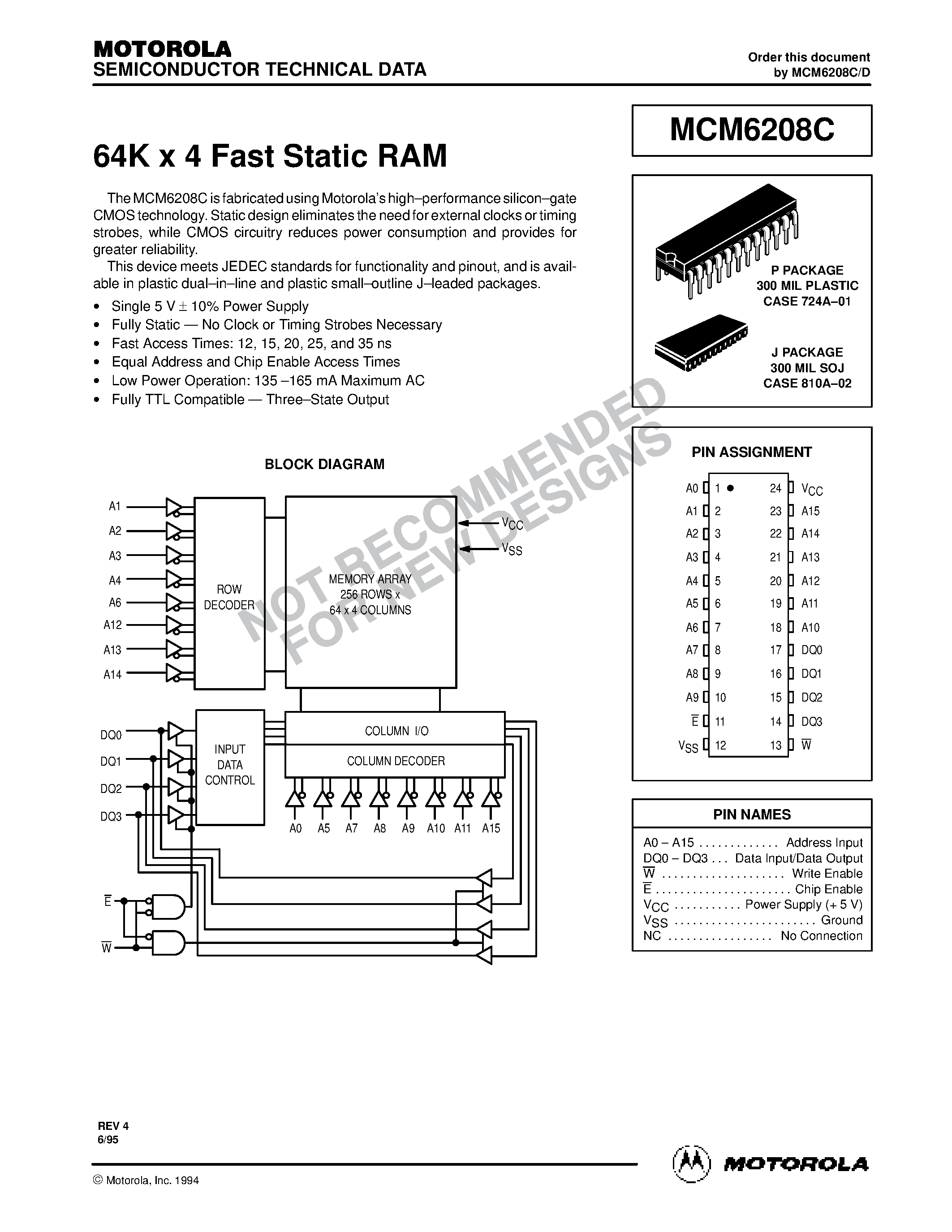 Datasheet MCM6208C - 64K x 4 Fast Static RAM page 1