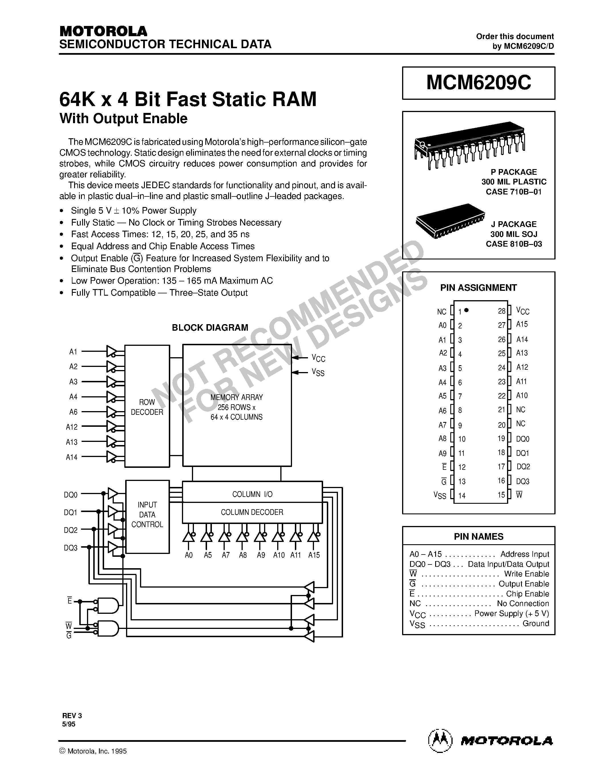 Даташит на микросхему MCM6209C страница 1 Даташит MCM6209C - 64K x 4 Bit Fast Static RAM страница 1