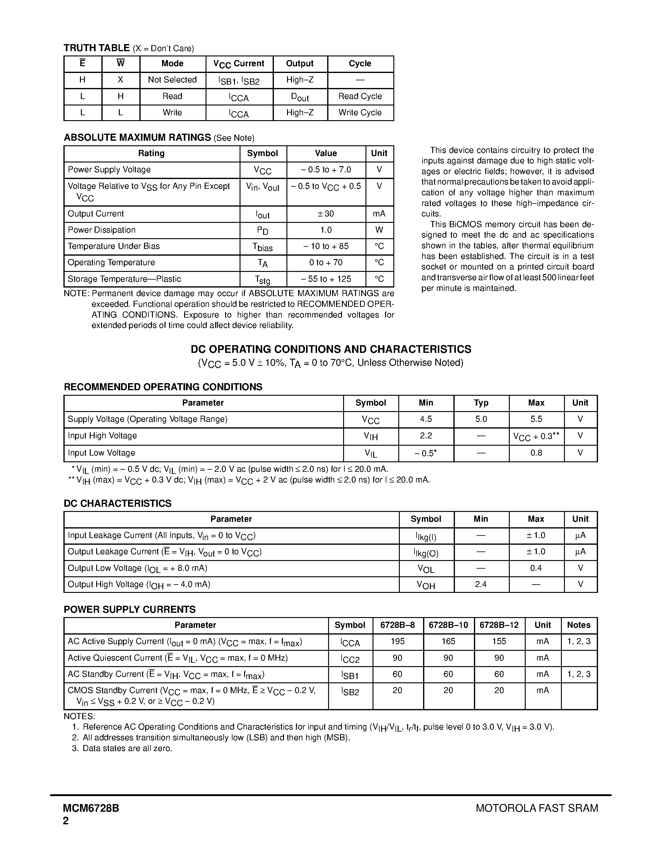 Datasheet MCM6728BWJ12R - 256K x 4 Bit Fast Static Random Access Memory page 2