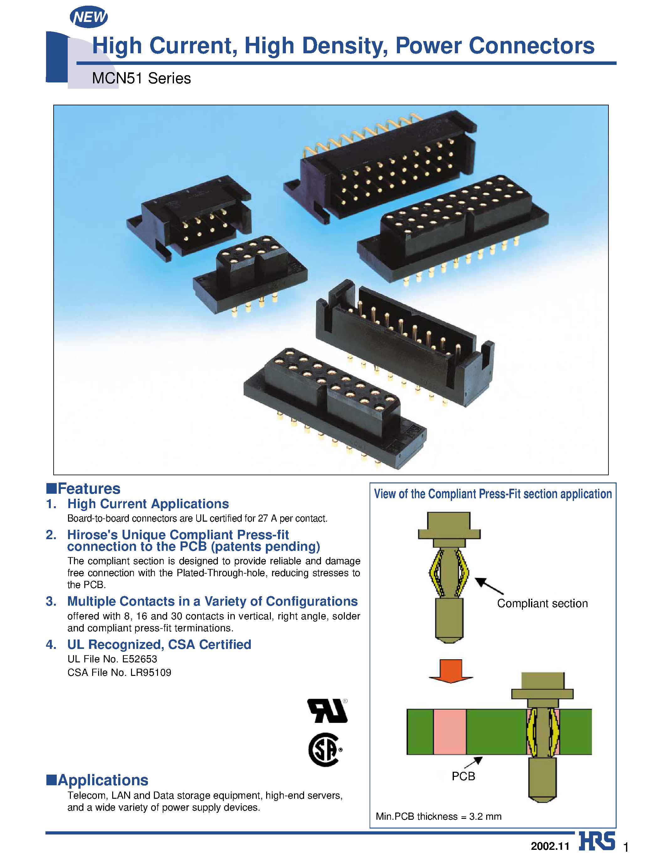 Datasheet MCN51-8P3-DS - High Current / High Density / Power Connectors page 1