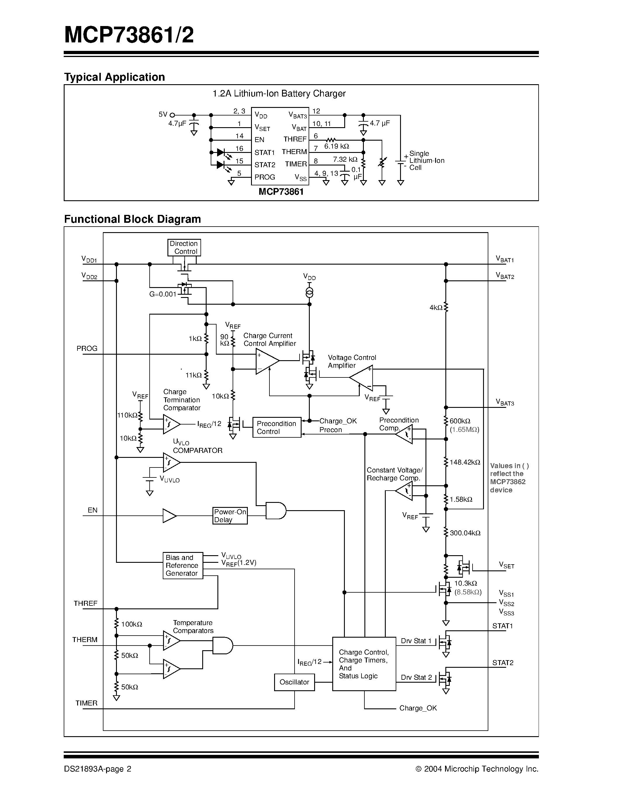 Datasheet MCP73862 - Advanced Single or Dual Cell / Fully Integrated Li-Ion / Li-Polymer Charge Management Controllers page 2