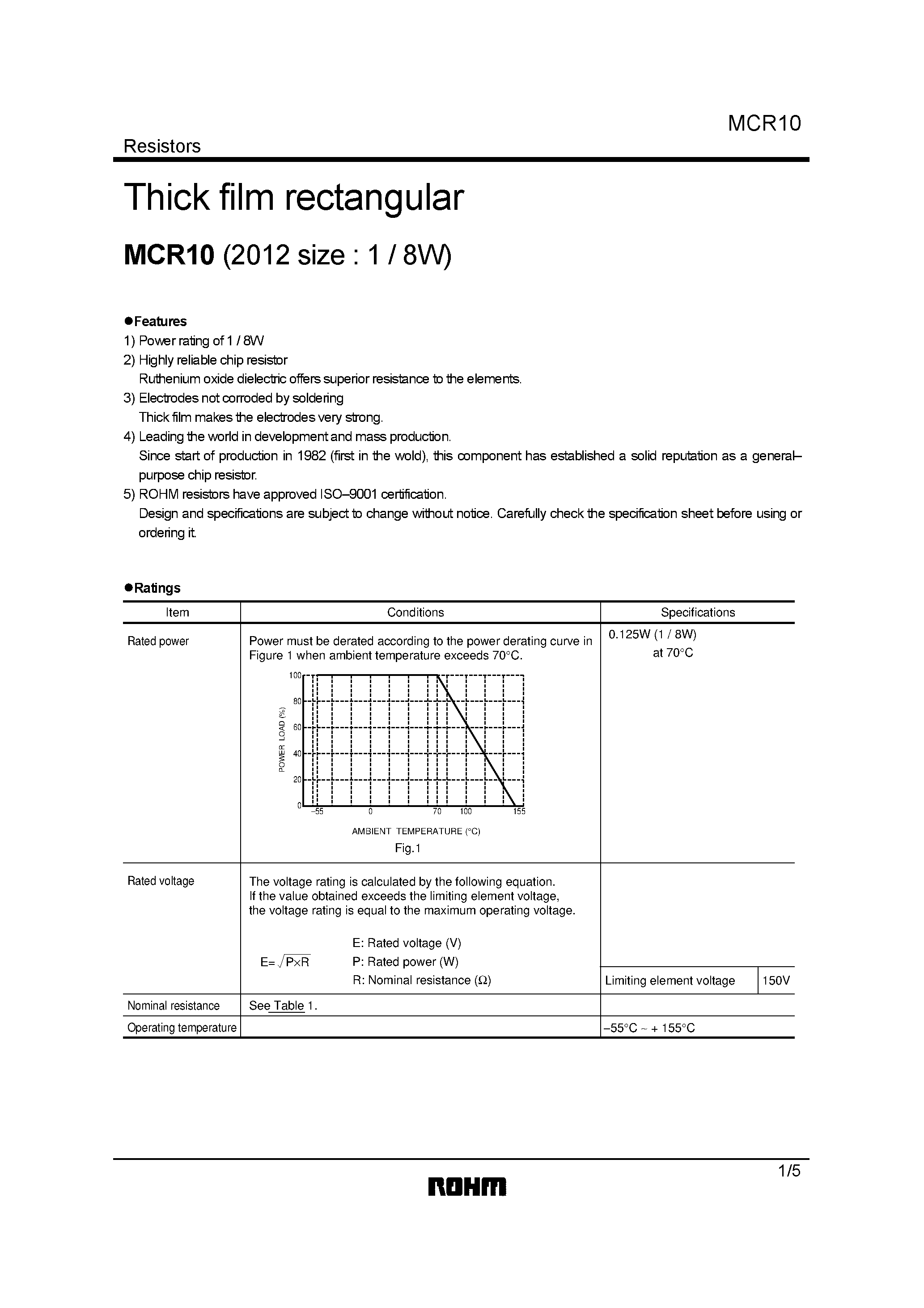 Даташит MCR10 - Thick film rectangular страница 1