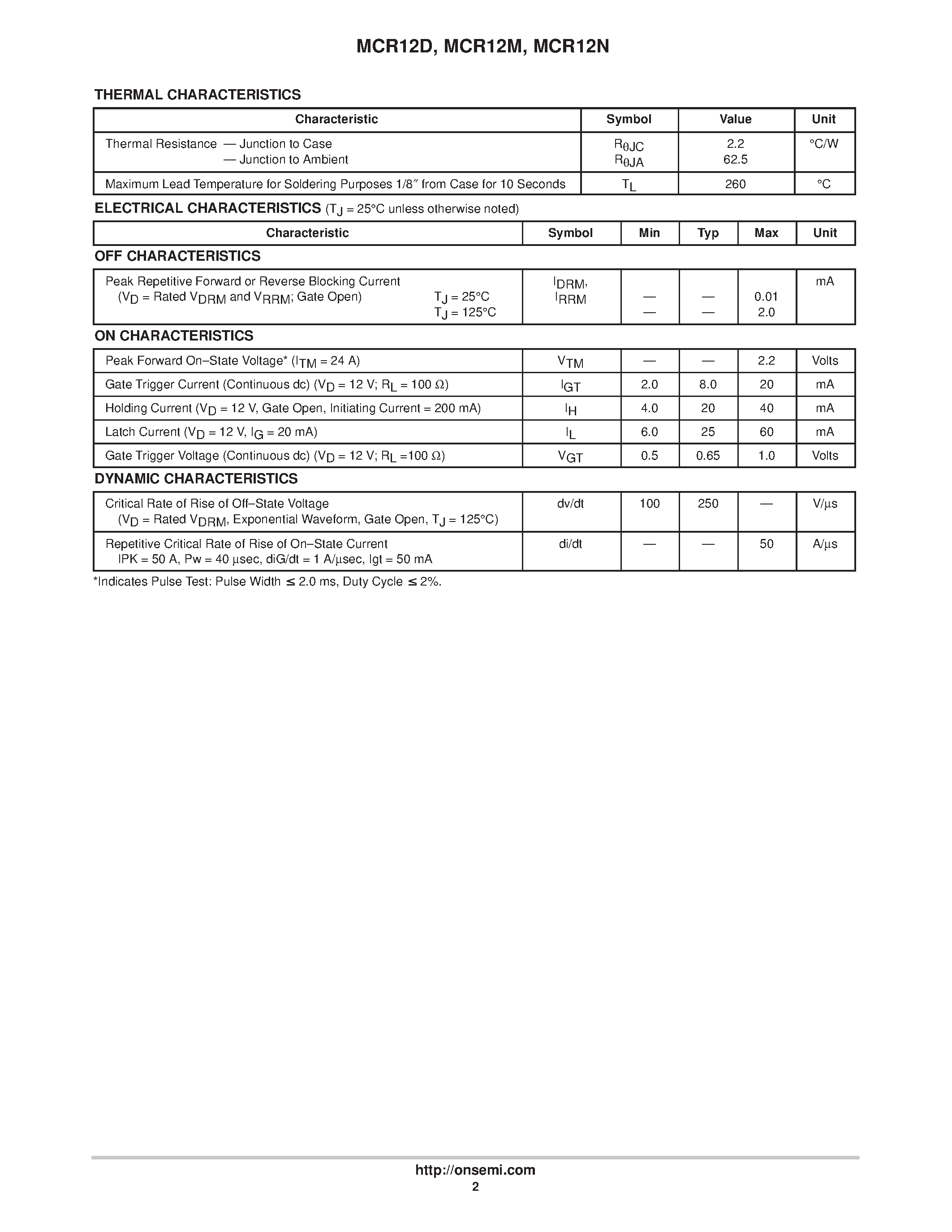 Datasheet MCR12M page 2 Datasheet MCR12M - Silicon Controlled Rectifiers page 2