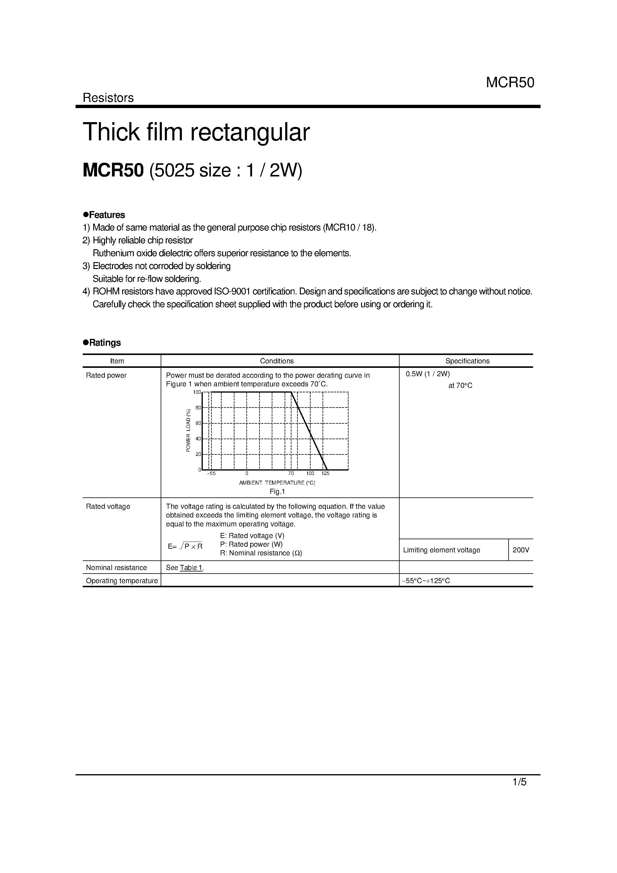 Datasheet MCR50 page 1 Datasheet MCR50 - Thick film rectangular page 1