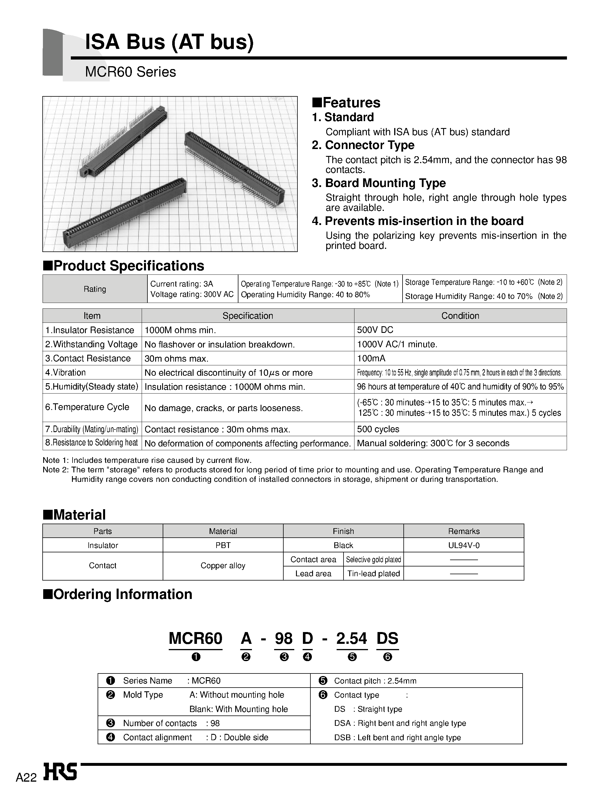 Datasheet MCR60A-98D-2.54DSA page 1 Datasheet MCR60A-98D-2.54DSA - ISA Bus (AT bus) page 1