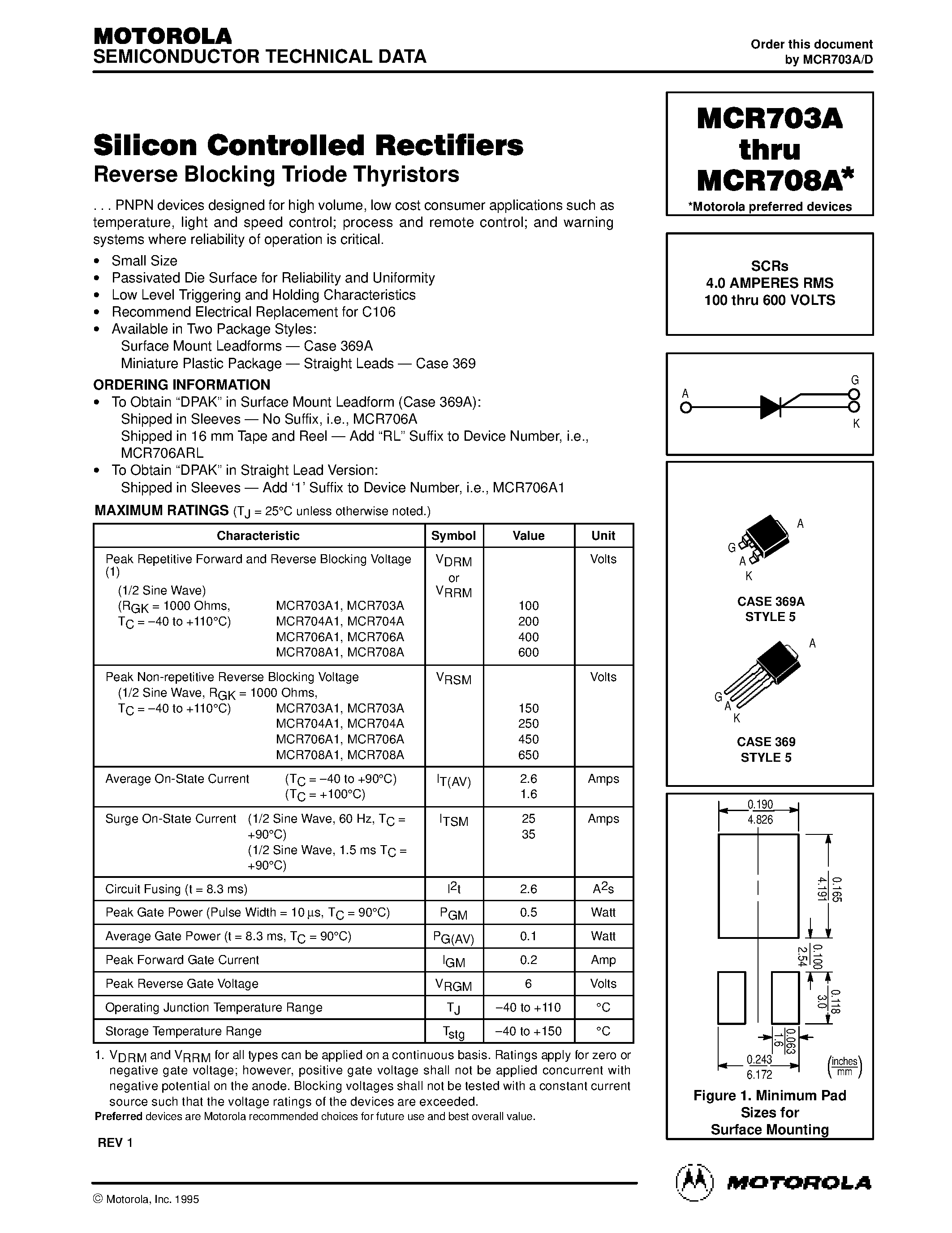 Datasheet MCR704 page 1 Datasheet MCR704 - Silicon Controlled Rectifiers page 1