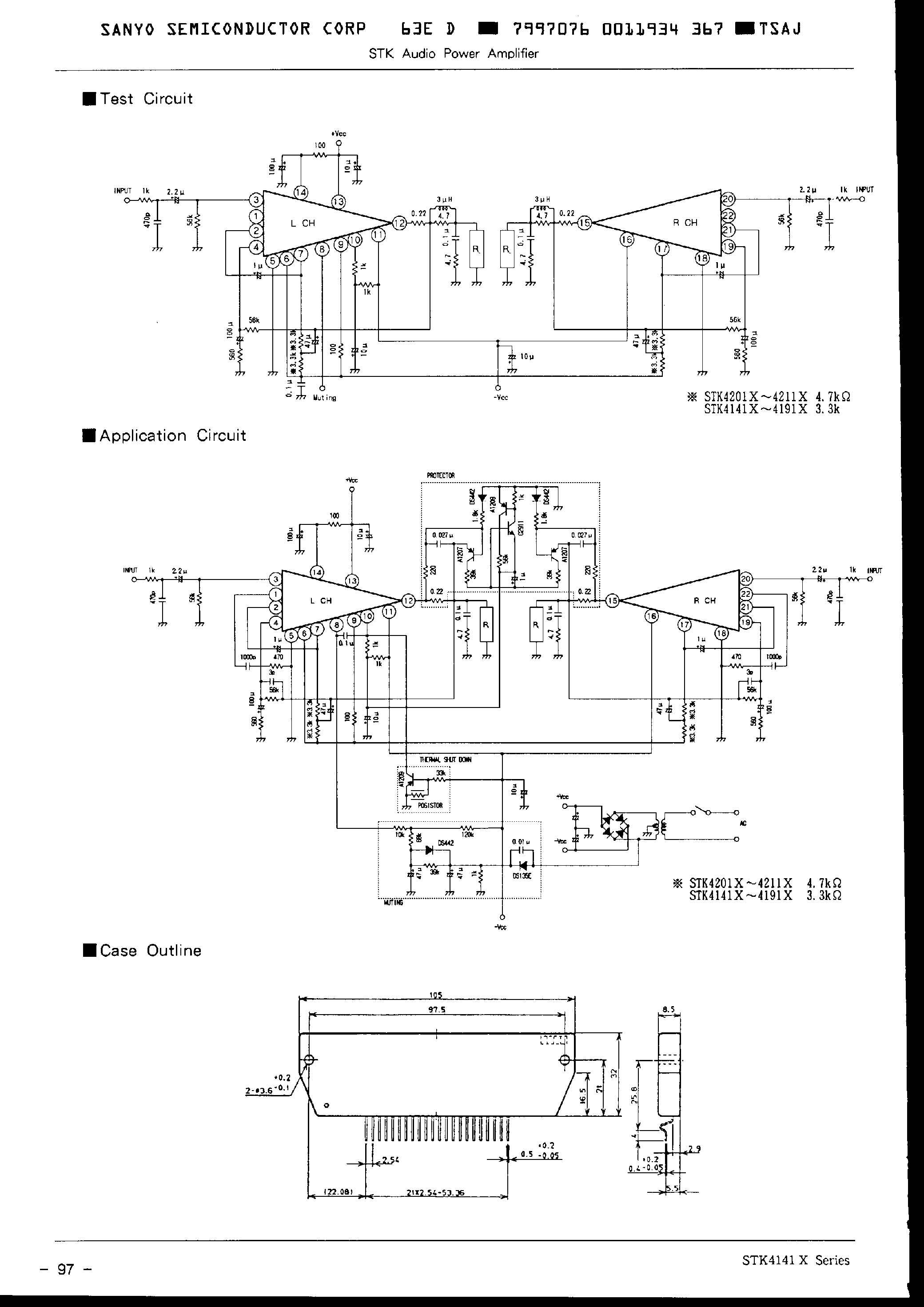 Datasheet STK4161 page 2 Datasheet STK4161 - 2ch /1packge / +- Power Supply Built-in Muting Circuit 25W/ch ~ 70W/ch THD=0.02% page 2