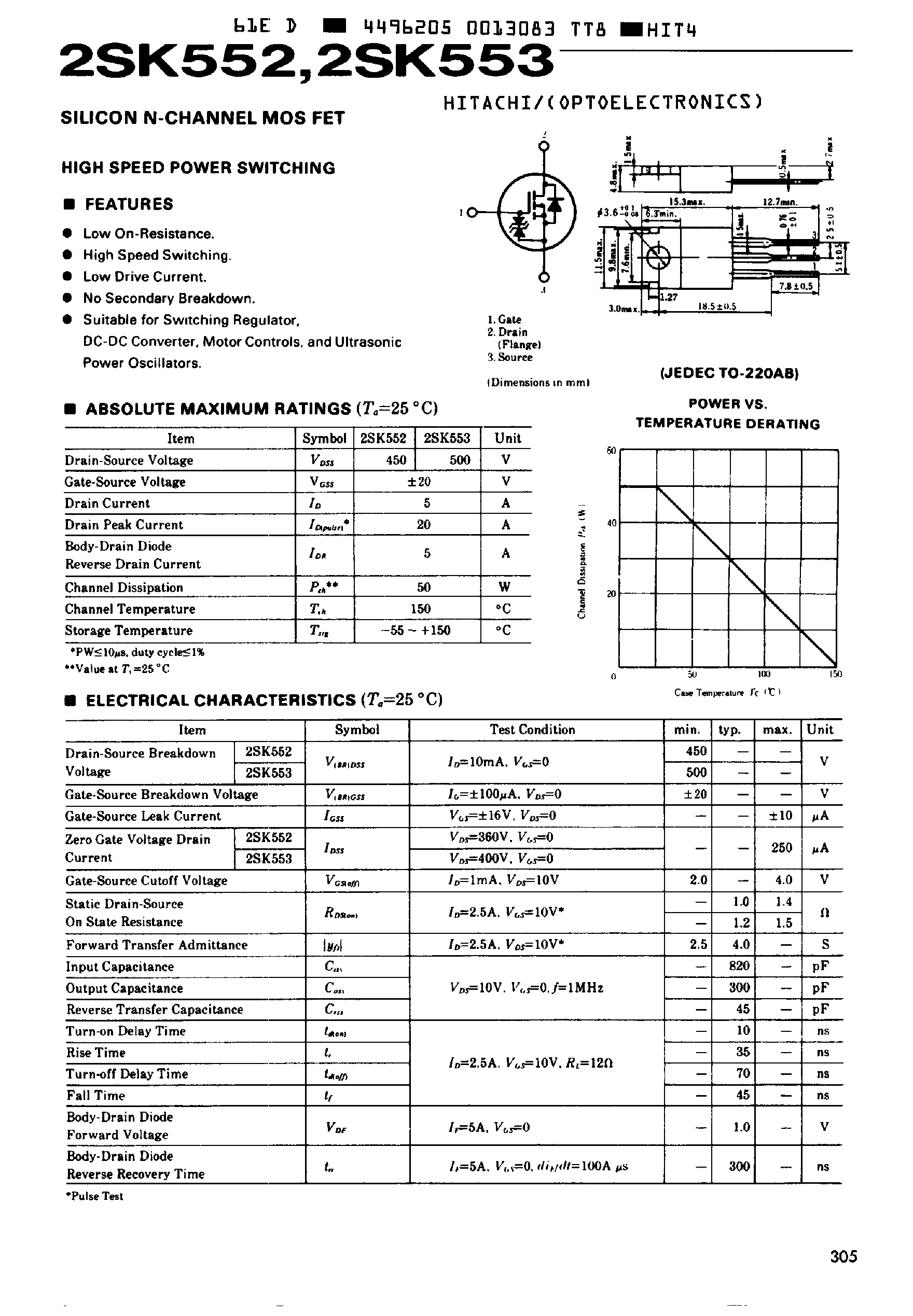Datasheet 2SK552 - Silicon N-Channel MOS FET page 1