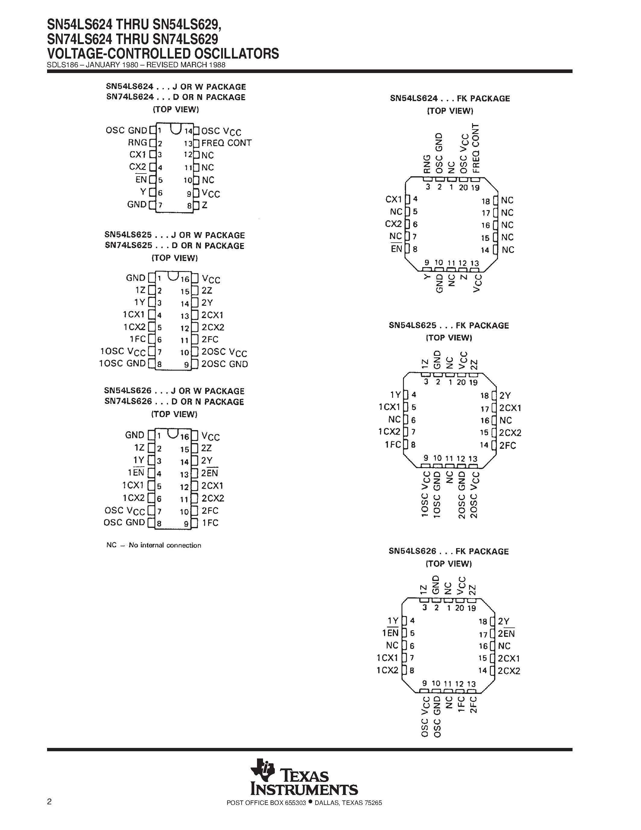 Datasheet SN74LS624 page 2 Datasheet SN74LS624 - VOLTAGE-CONTROLLED OSCILLATORS page 2