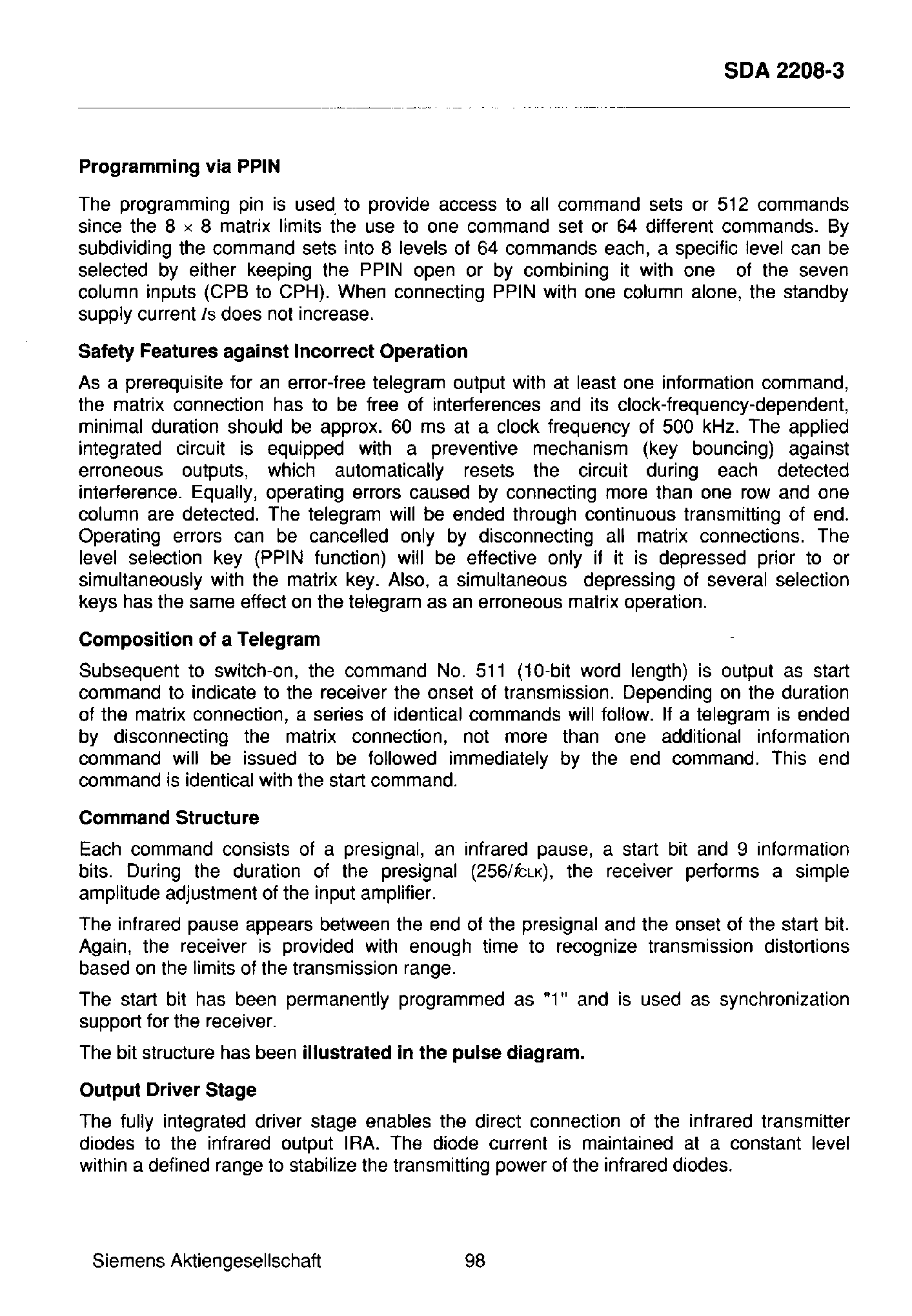 Datasheet SDA2208-3 - IR REMOTE CONTROL TRANSMITTER WITH IR DIODE DRIVER page 2