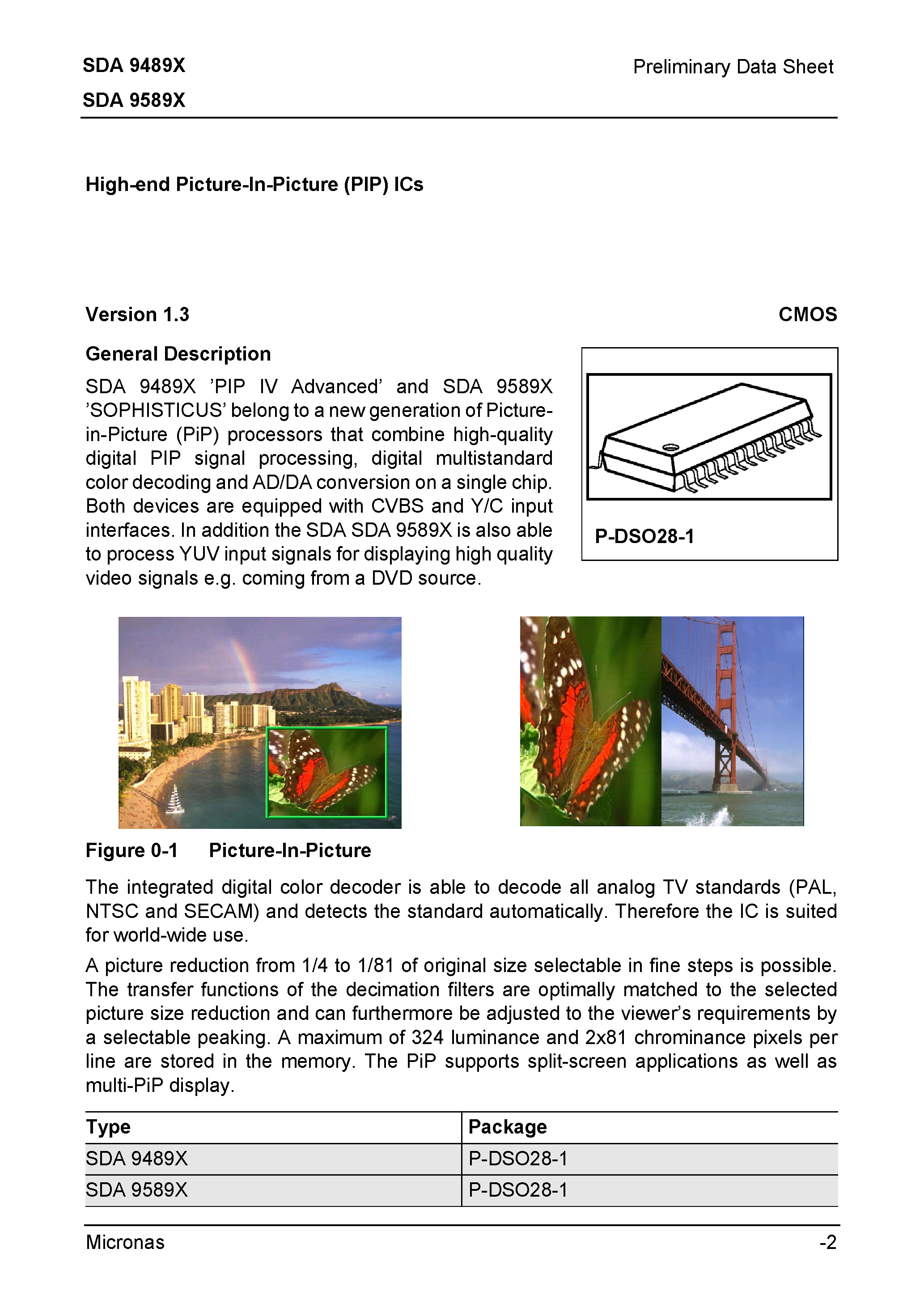 Даташит SDA9489X - PIP IV Advanced SOPHISTICUS High-End Picture-In-Picture ICs страница 2