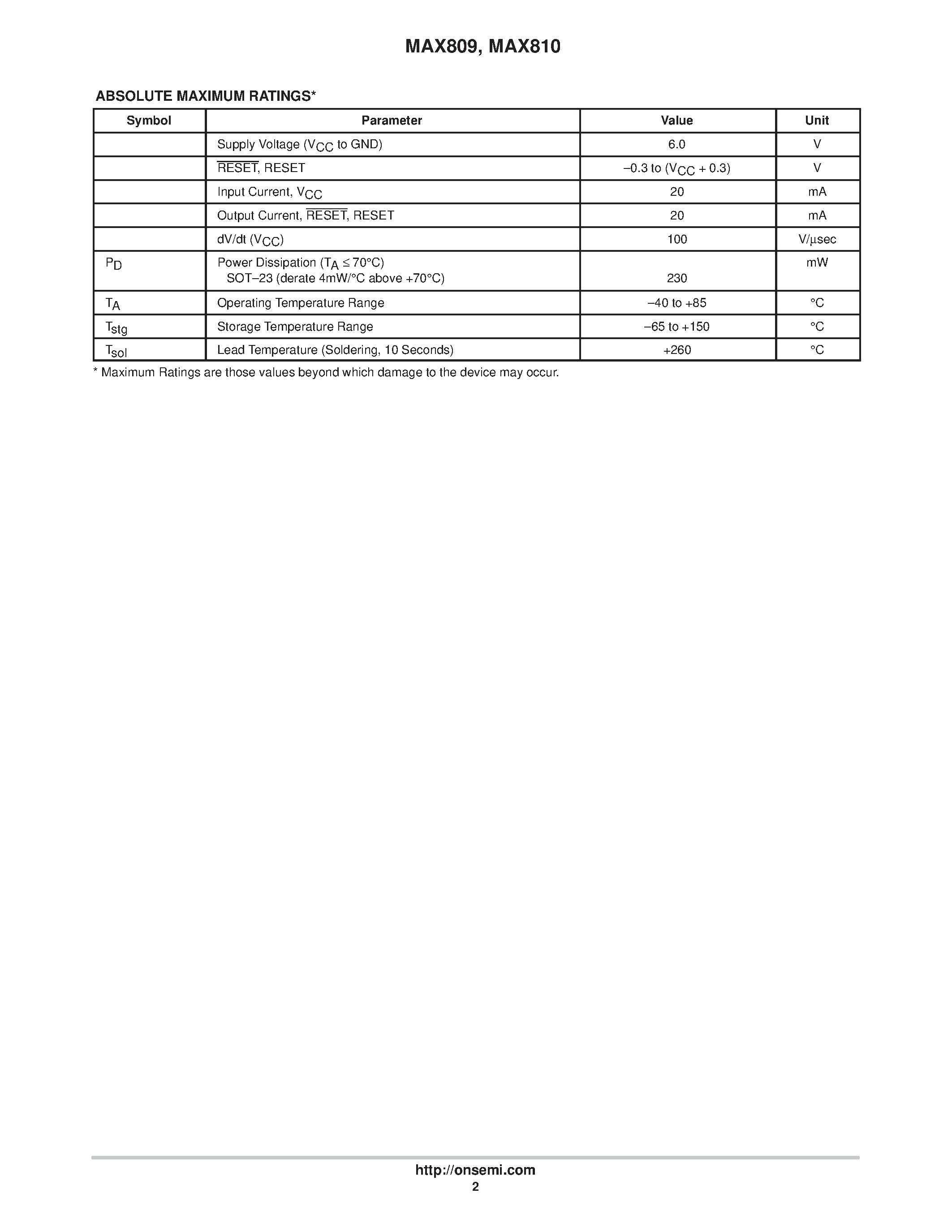Datasheet MAX810 - 3-Pin Microprocessor Reset Monitors page 2