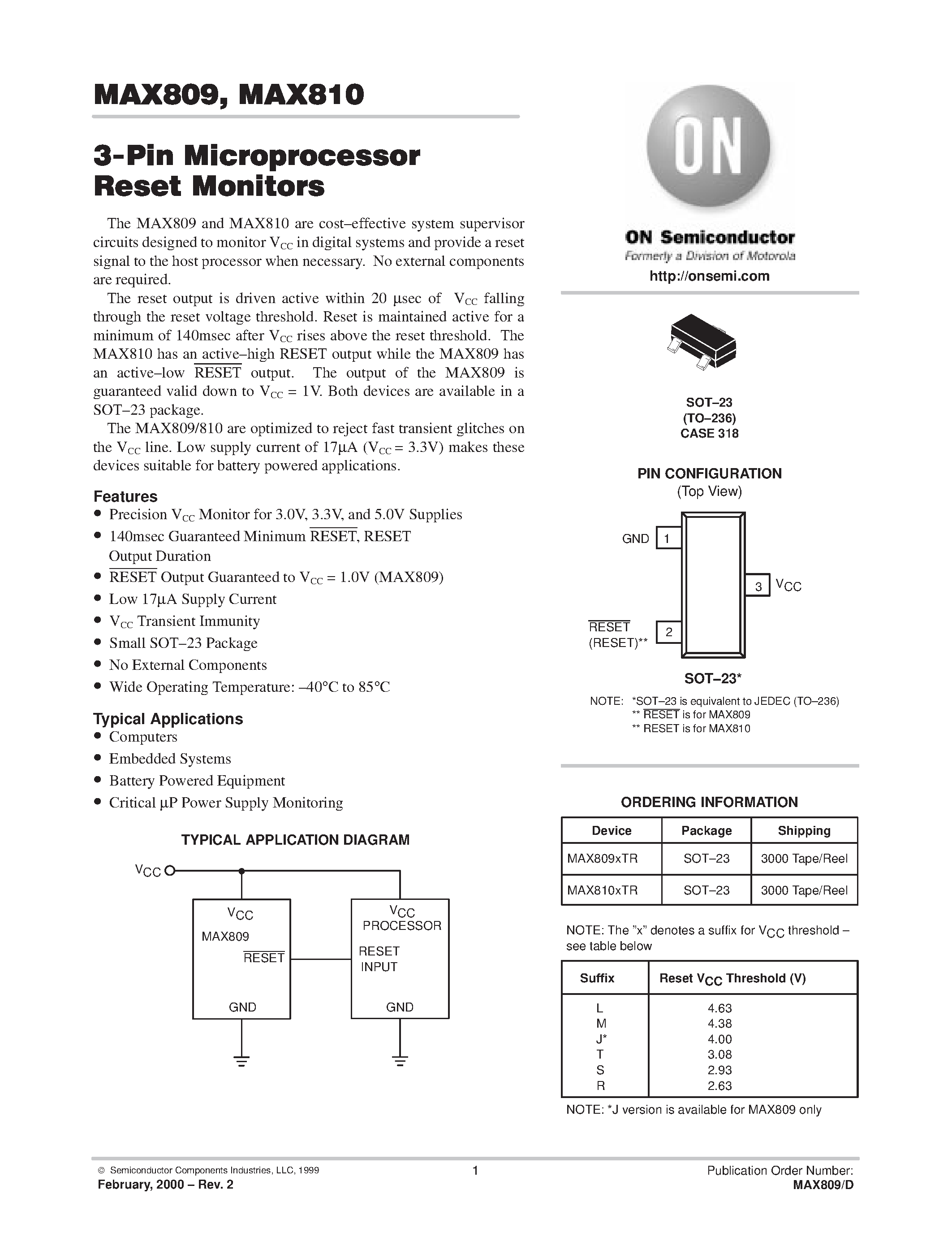 Datasheet MAX810xTR - 3-Pin Microprocessor Reset Monitors page 1
