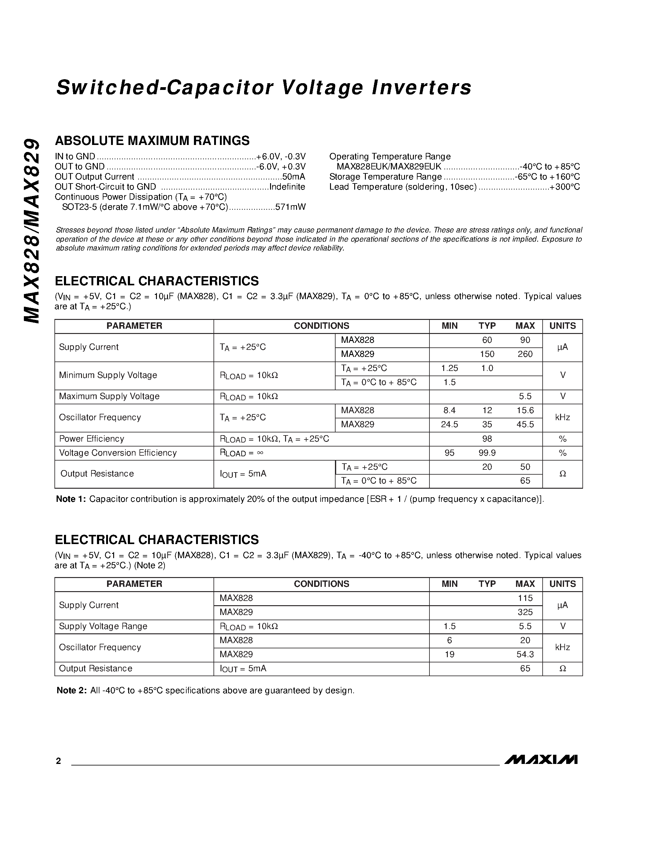 Datasheet MAX828EUK - Switched-Capacitor Voltage Inverters page 2