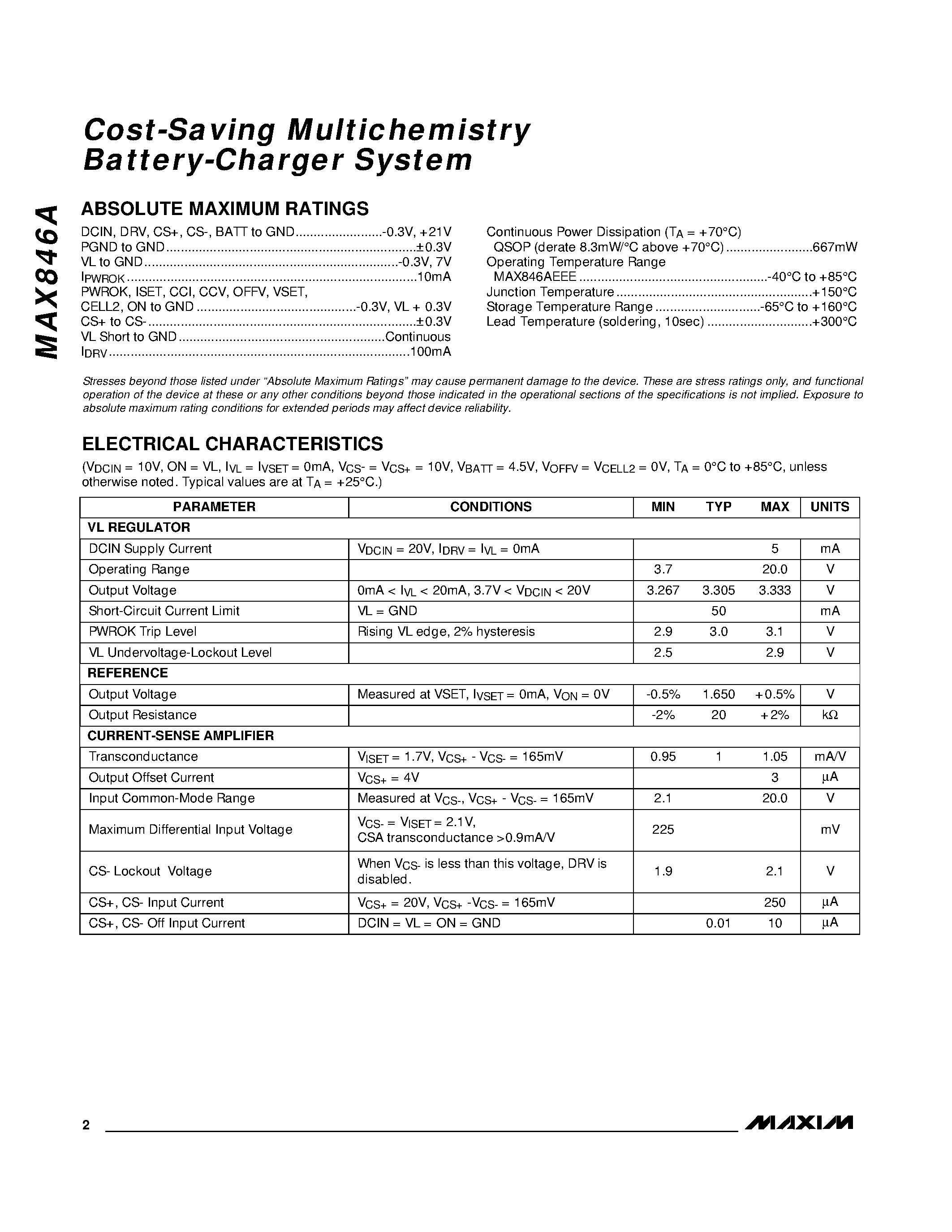 Datasheet MAX846A - Cost-Saving Multichemistry Battery-Charger System page 2
