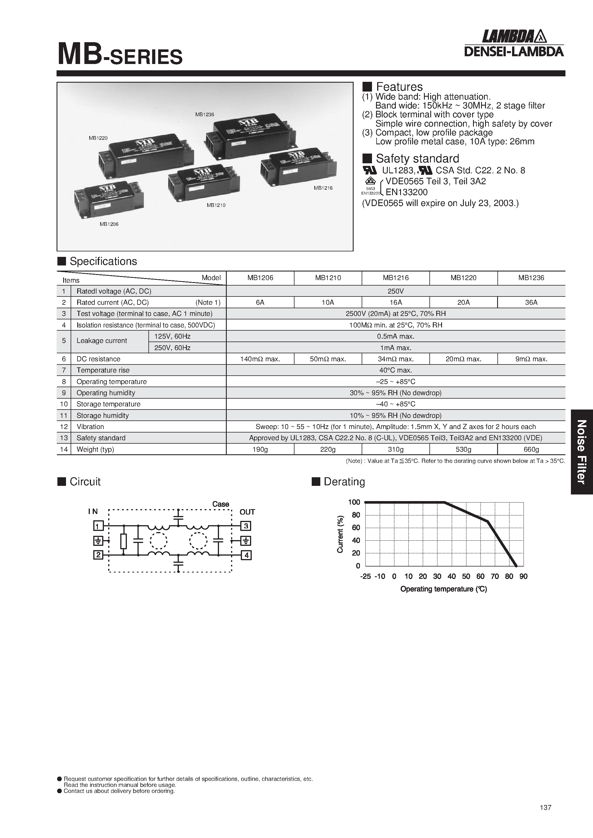 Datasheet MB1216 - Band wide:150kHz ~ 30MHz / 2 stage filter page 1