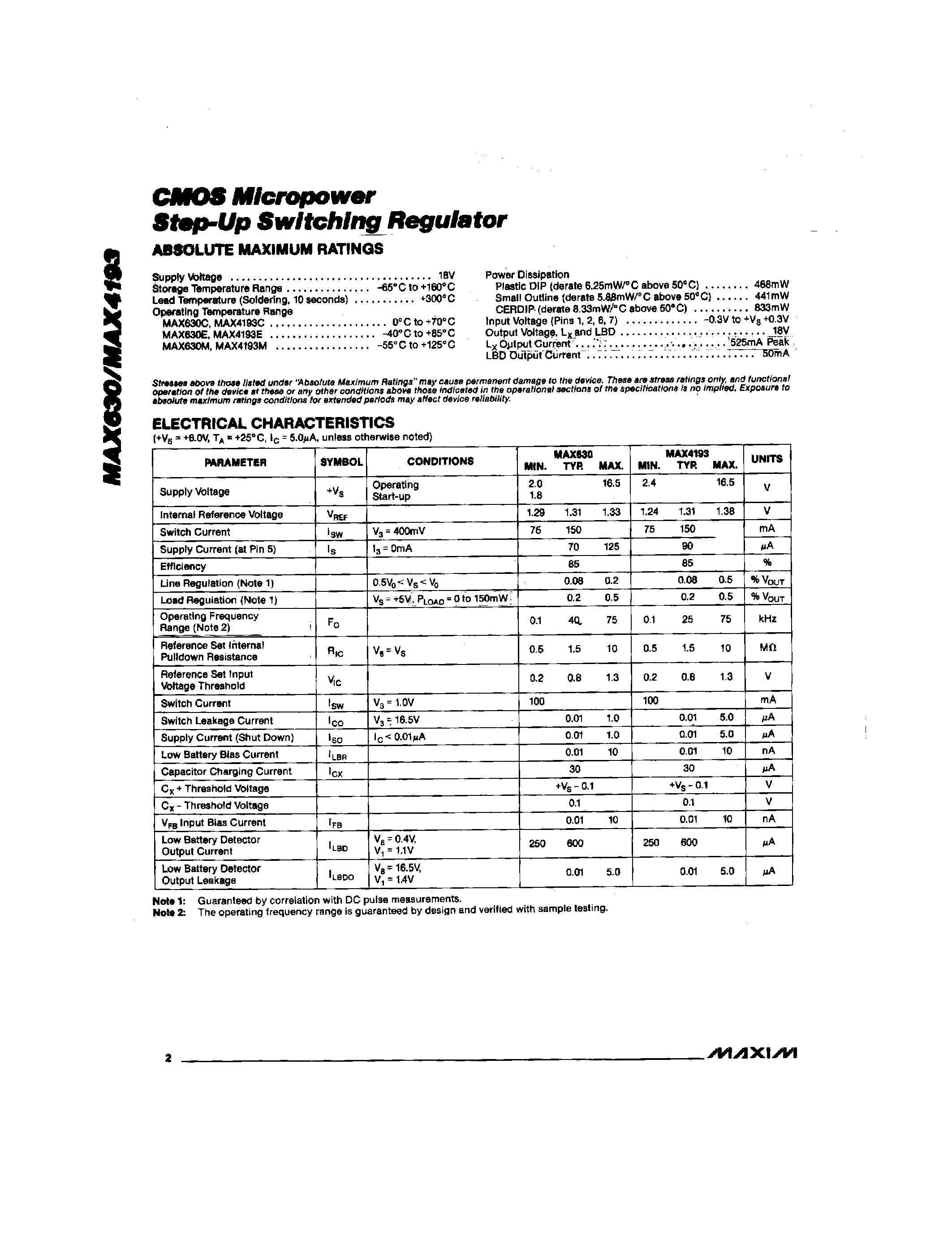 Datasheet MAX630CPA - CMOS Micropower Step-UP Switching Regulator page 2