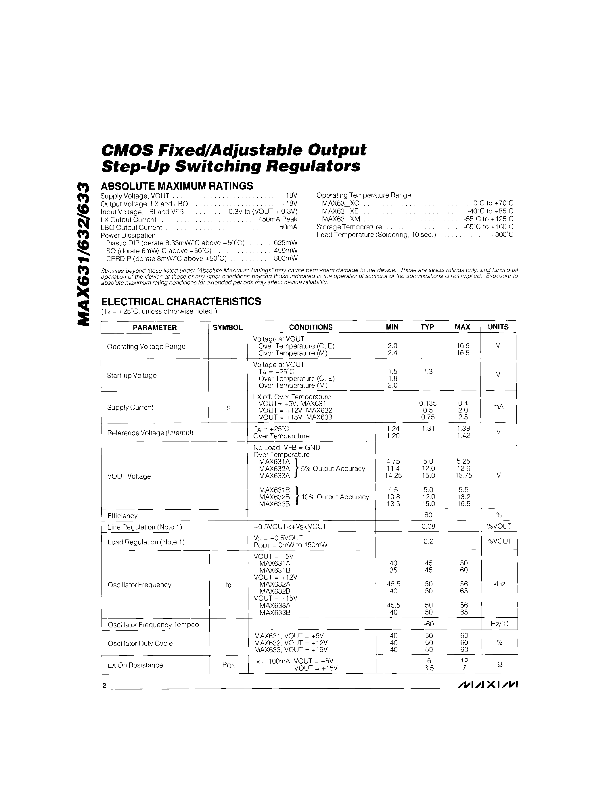 Datasheet MAX632 - CMOS Fixed/Adjustable Output Step-Up Switching Regulators page 2