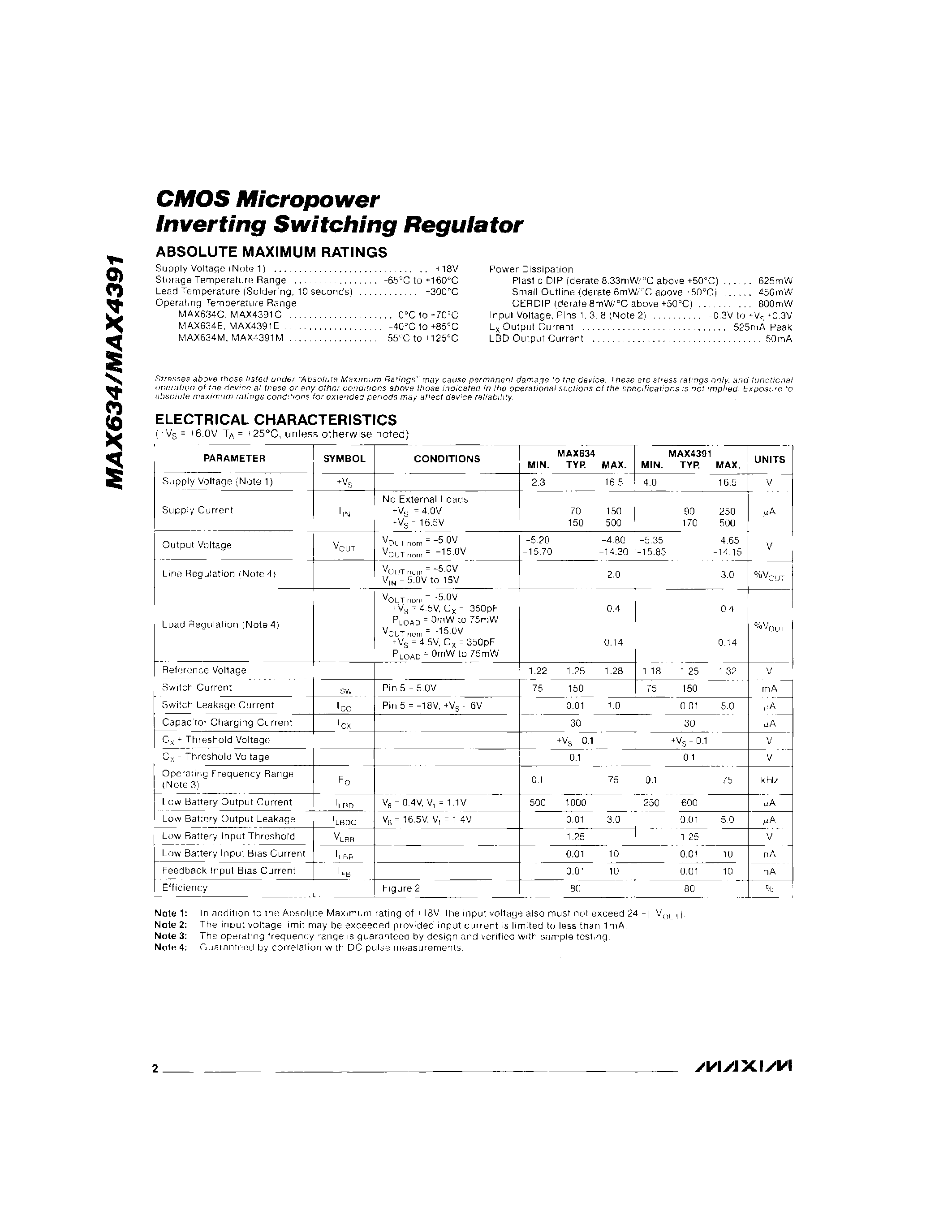 Datasheet MAX634 - CMOS Micropower Inverting Switching Regulator page 2