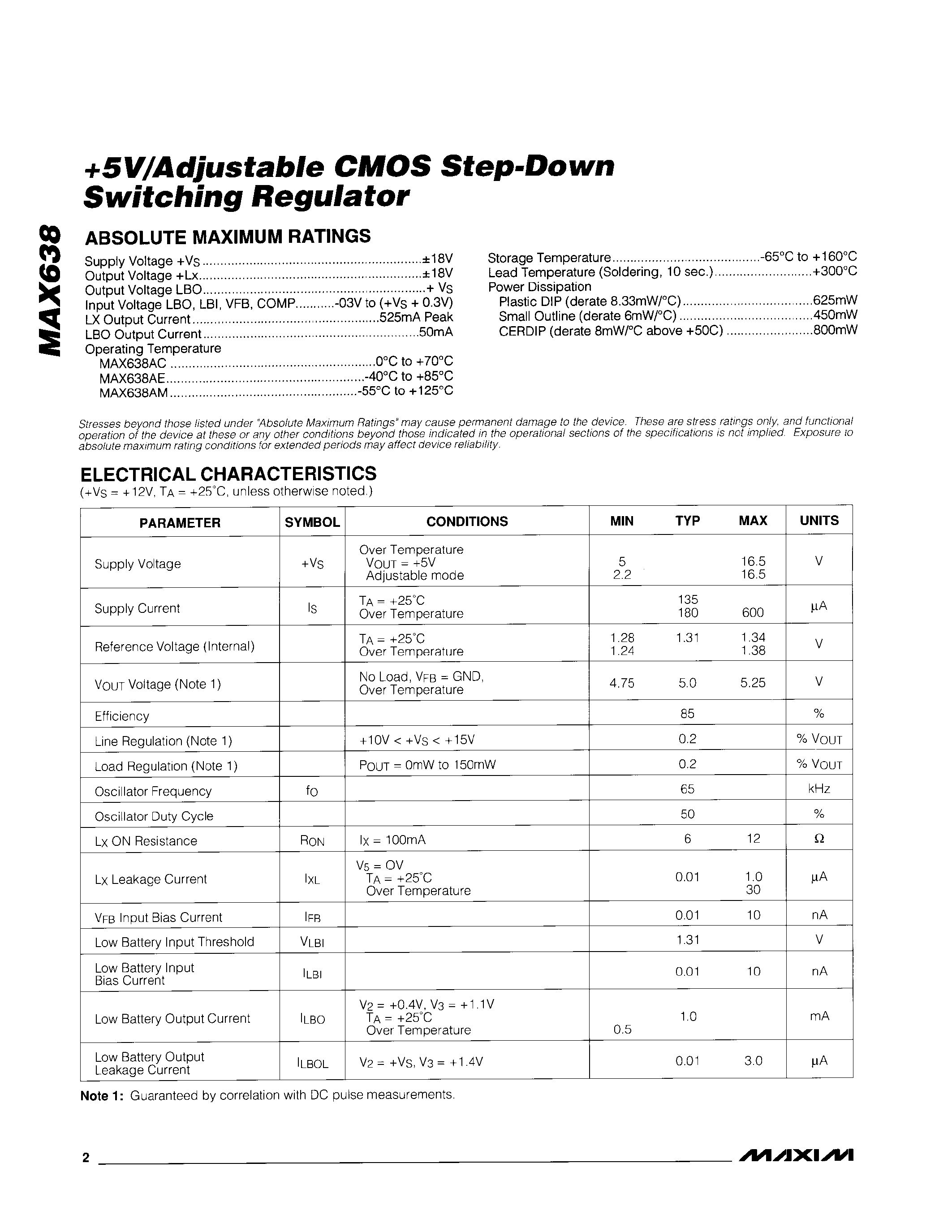Datasheet MAX638 - +5V/Adjustable CMOS Step-down Switching Regulator page 2
