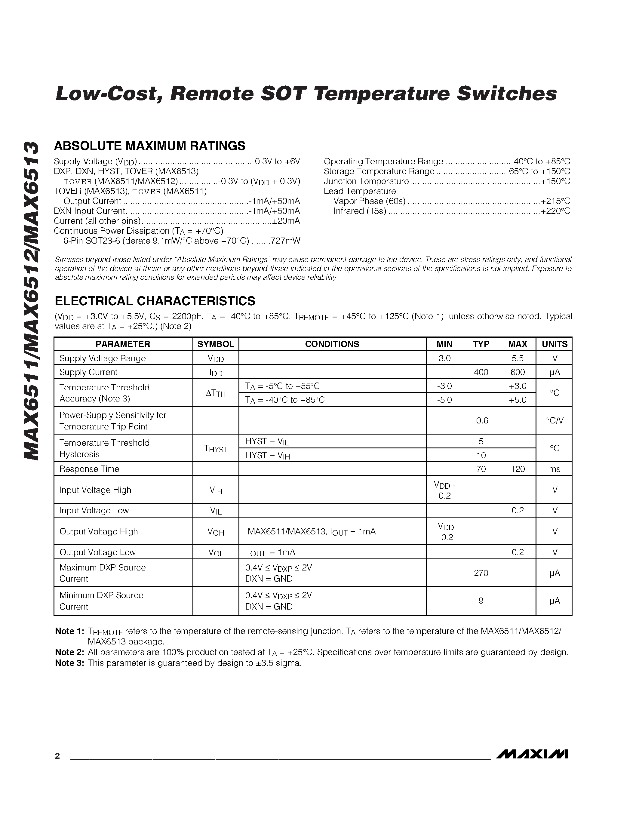 Даташит на микросхему MAX6510 страница 2 Даташит MAX6510 - Low-Cost / Remote SOT Temperature Switches страница 2