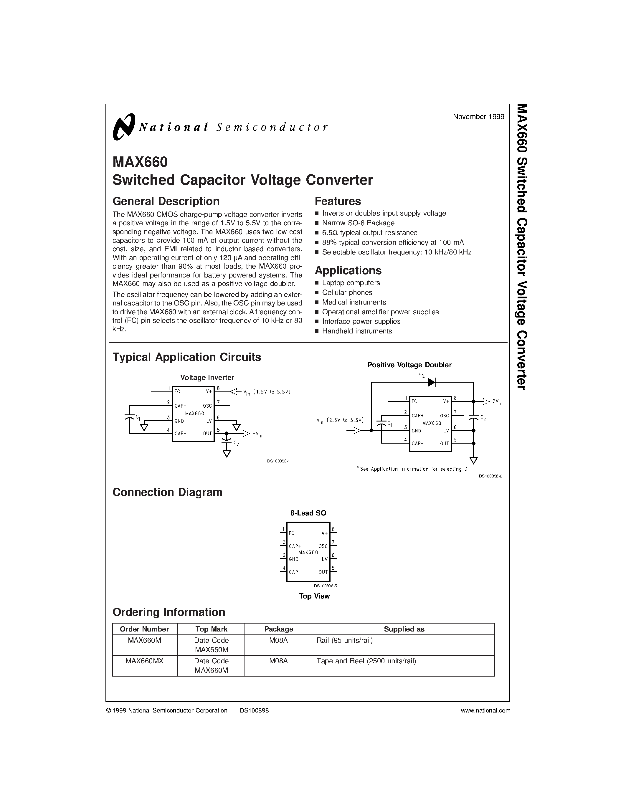 Datasheet MAX660M - Switched Capacitor Voltage Converter page 1