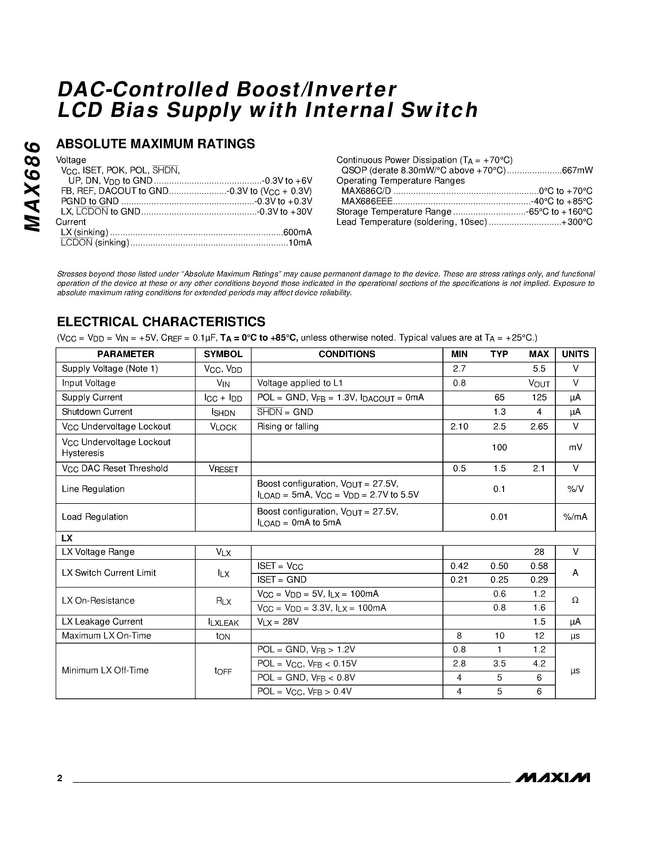 Datasheet MAX686 - DAC-Controlled Boost/Inverter LCD Bias Supply with Internal Switch page 2