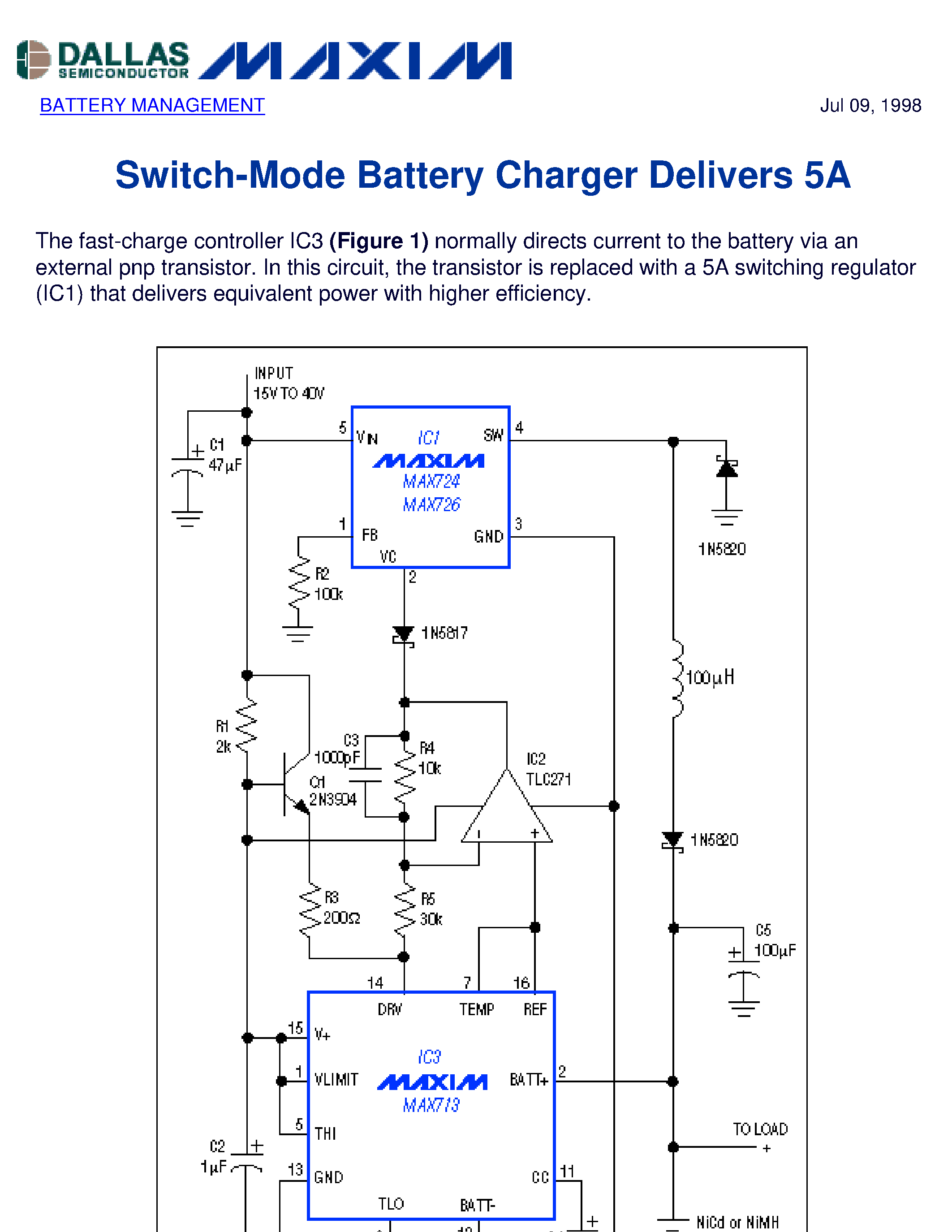 Datasheet MAX726 - Switch-Mode Battery Charger Delivers 5A page 1